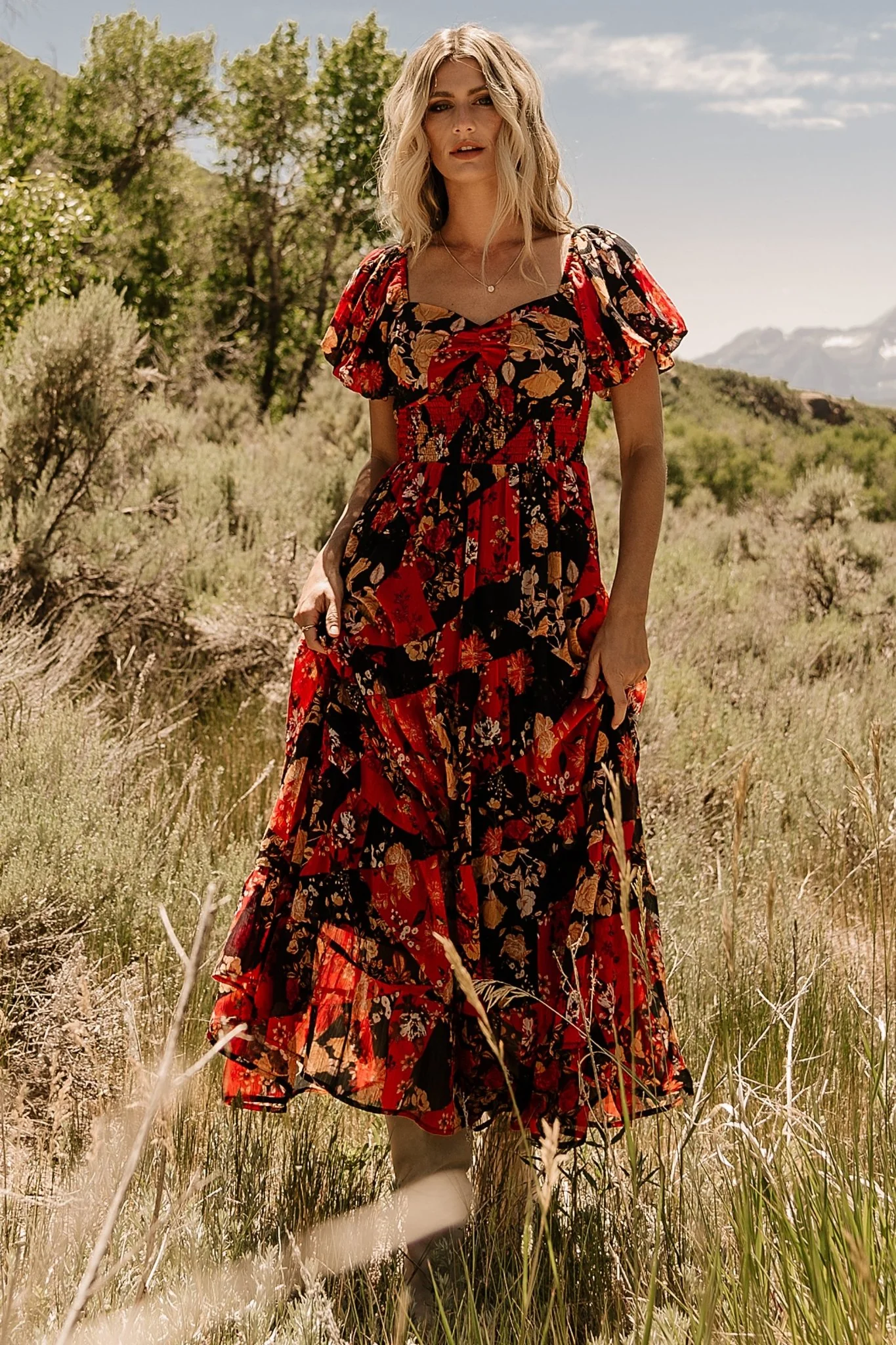 Suzy Maxi Dress | Black + Red Multi