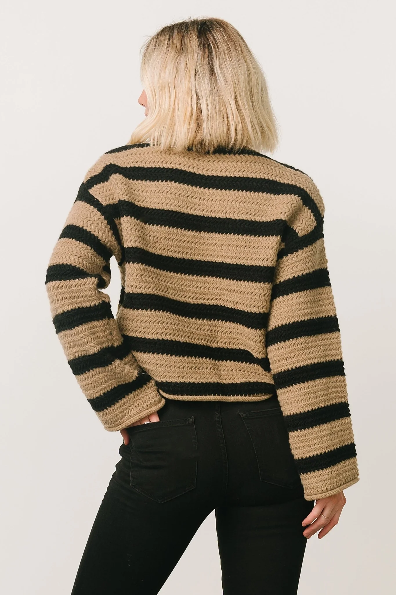 Robbie Striped Knit Sweater | Black + Camel