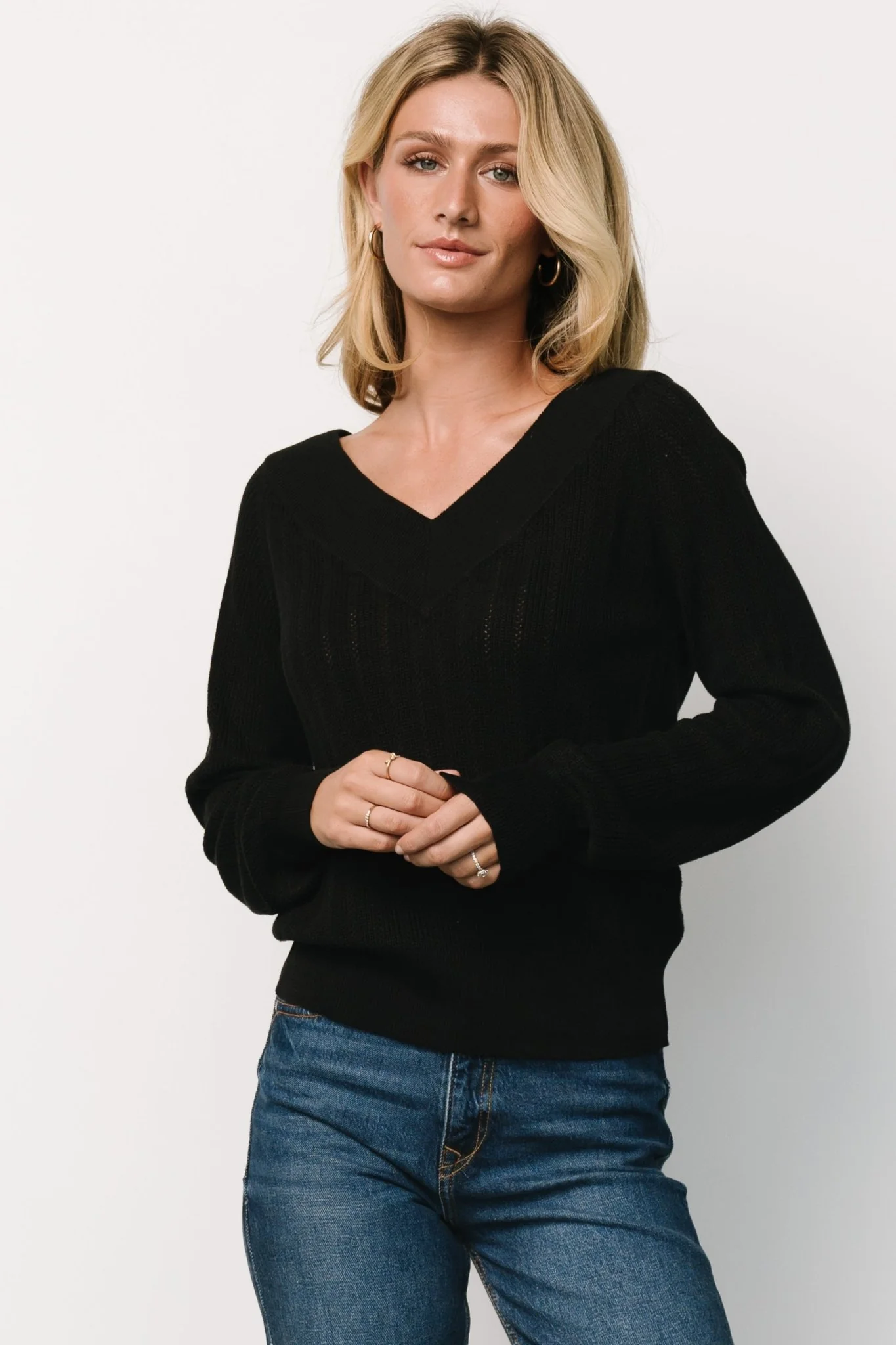 Ashby V Neck Sweater Top | Black