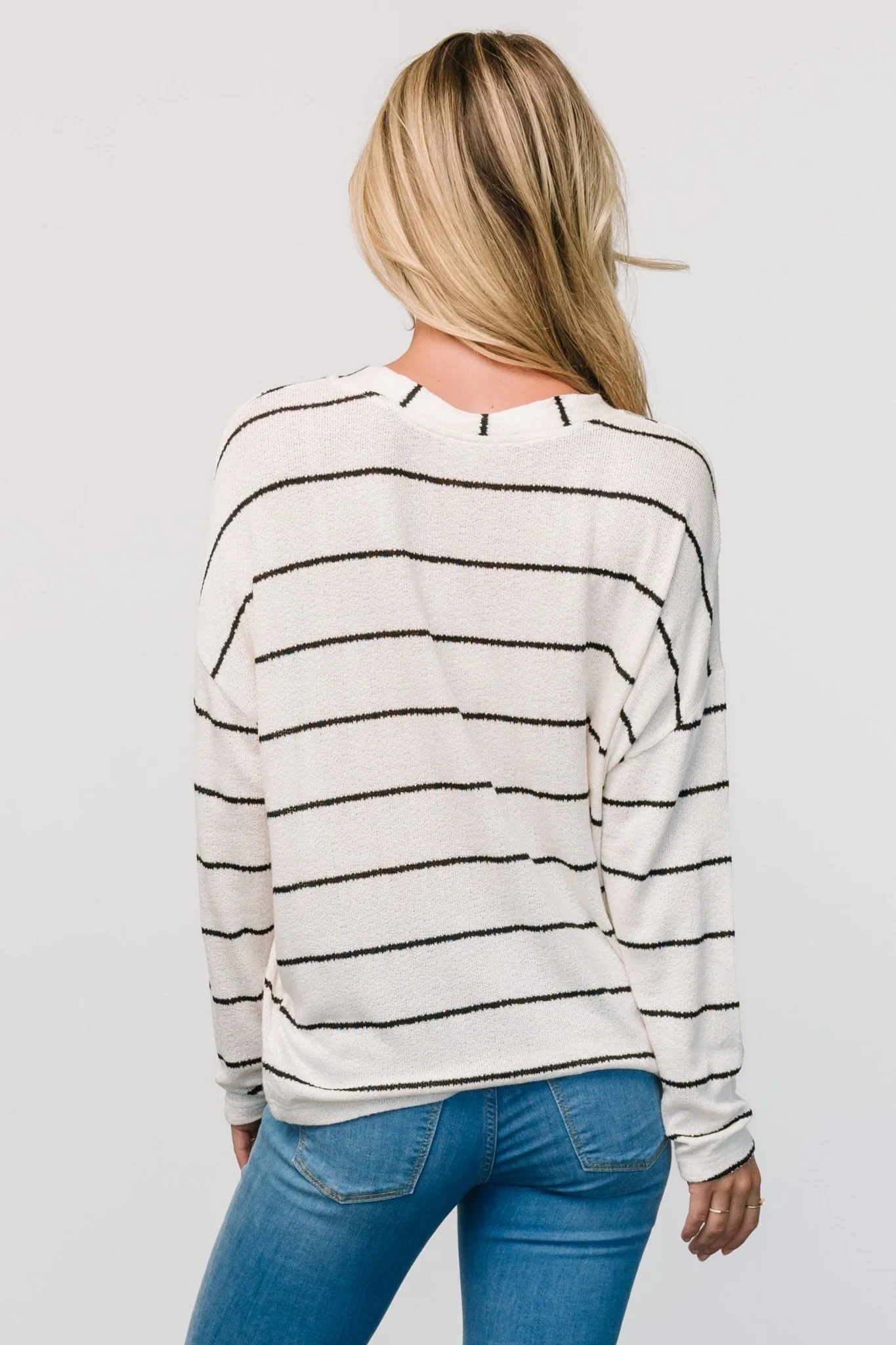 Houston Relaxed Sweater Top | Ivory Stripe