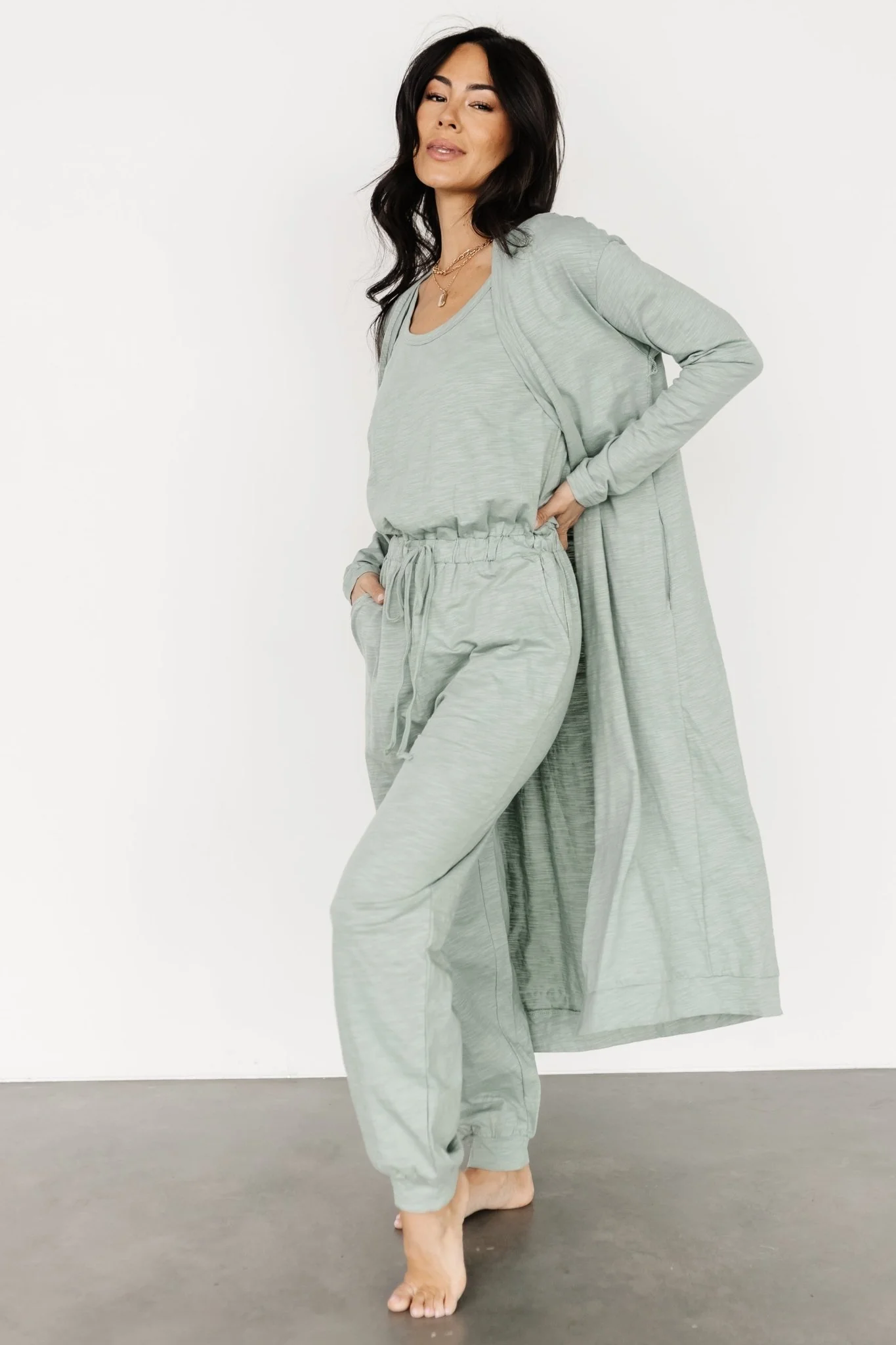 Janae Jumpsuit + Cardigan Set | Sage