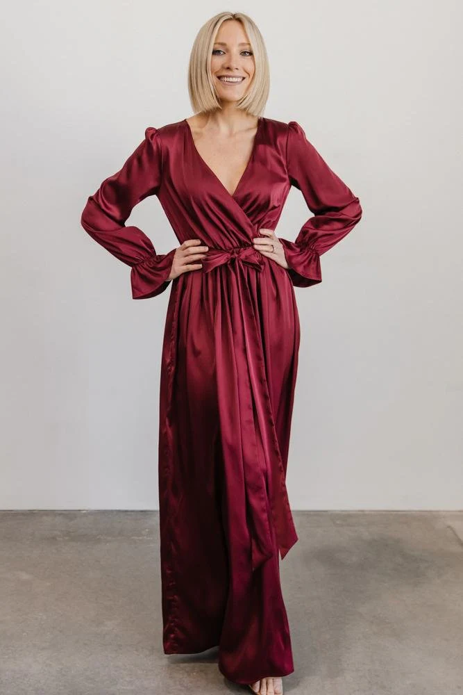 Holly Satin Maxi Dress | Cranberry