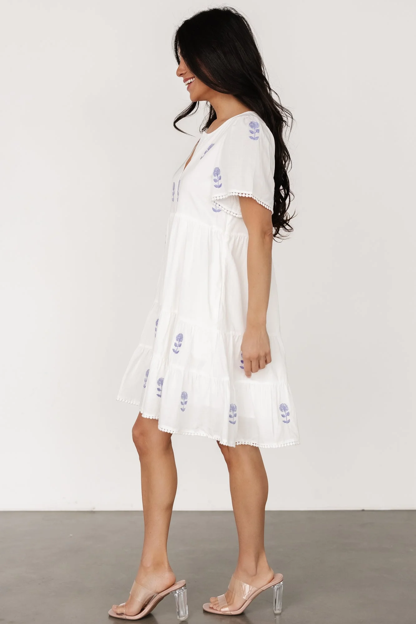 Keegan Short Dress | Ivory + Blue Floral