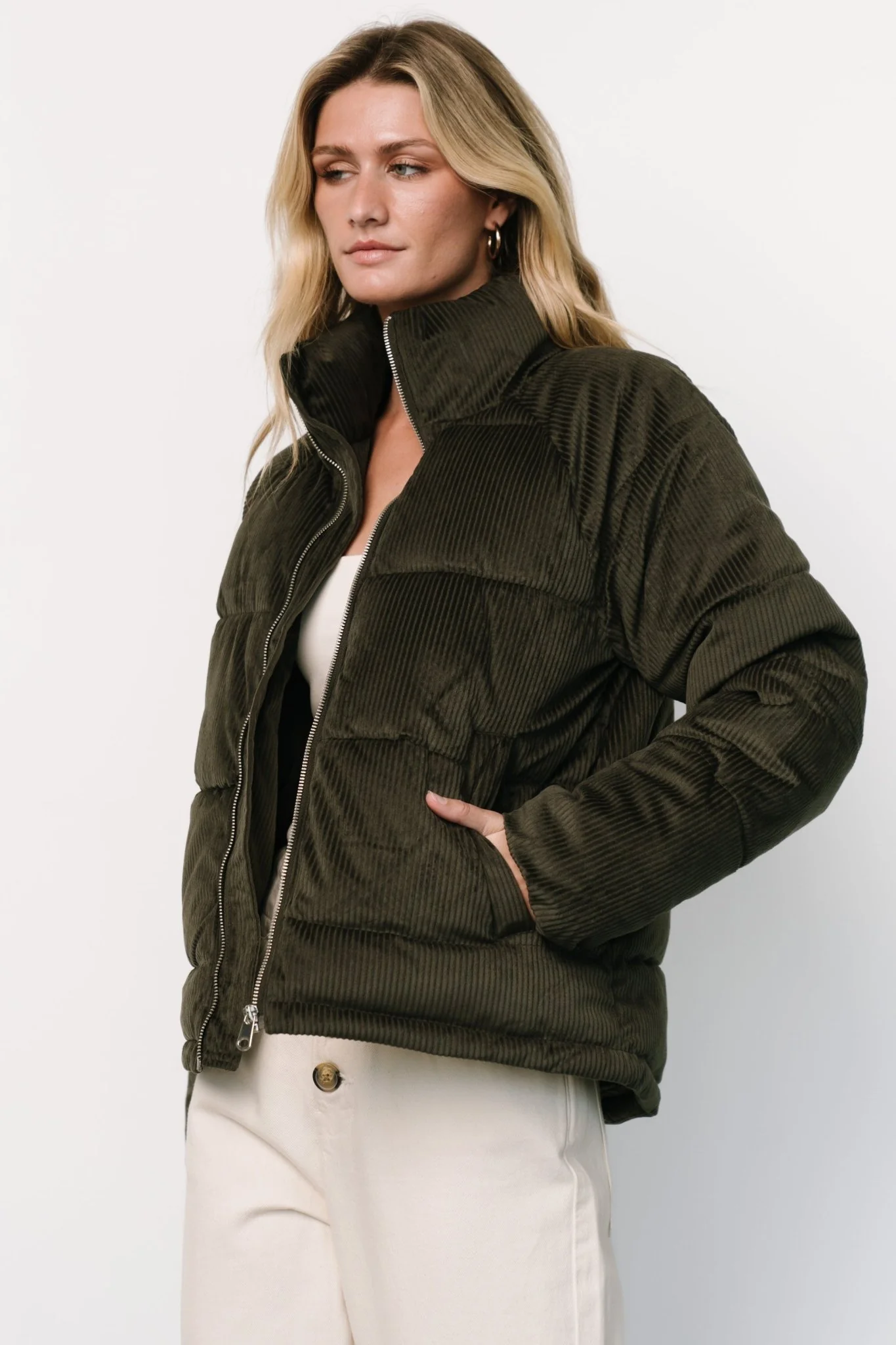 Holden Corduroy Puffer Jacket | Olive Charcoal