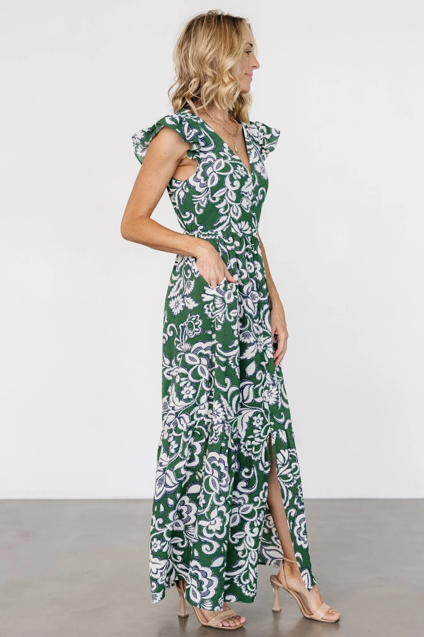 Kaia Button Maxi Dress | Green Print