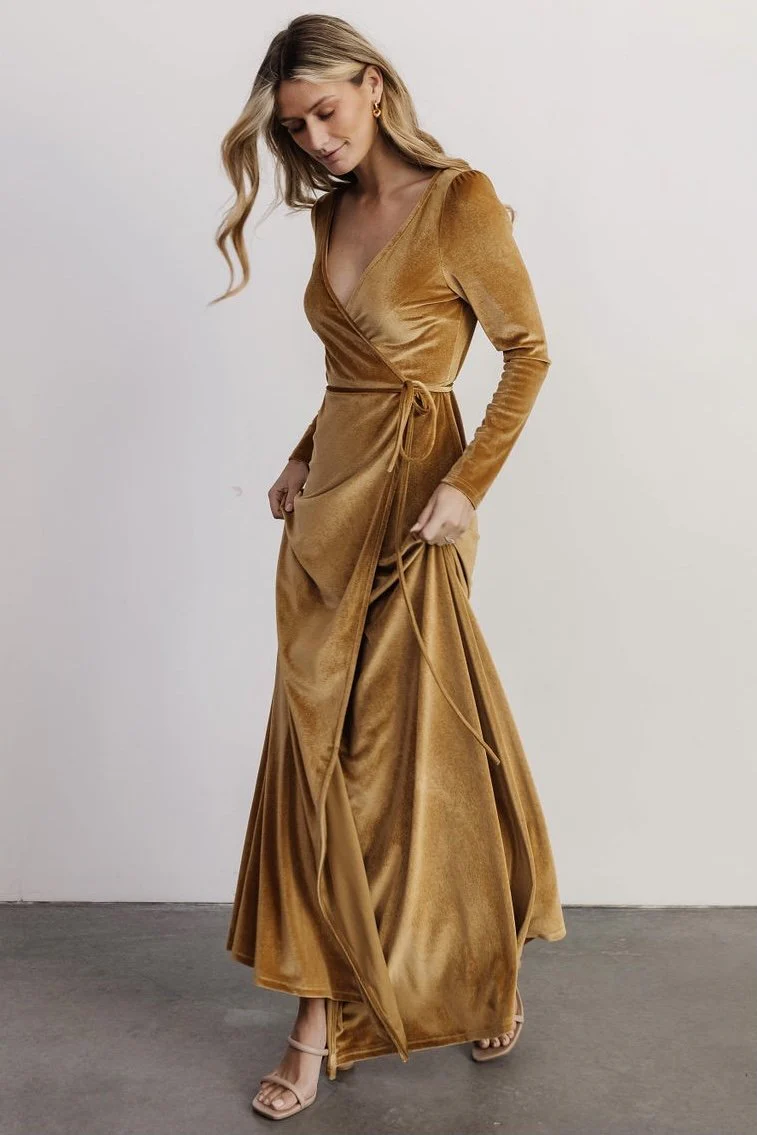Esmerelda Velvet Wrap Maxi Dress | Gold