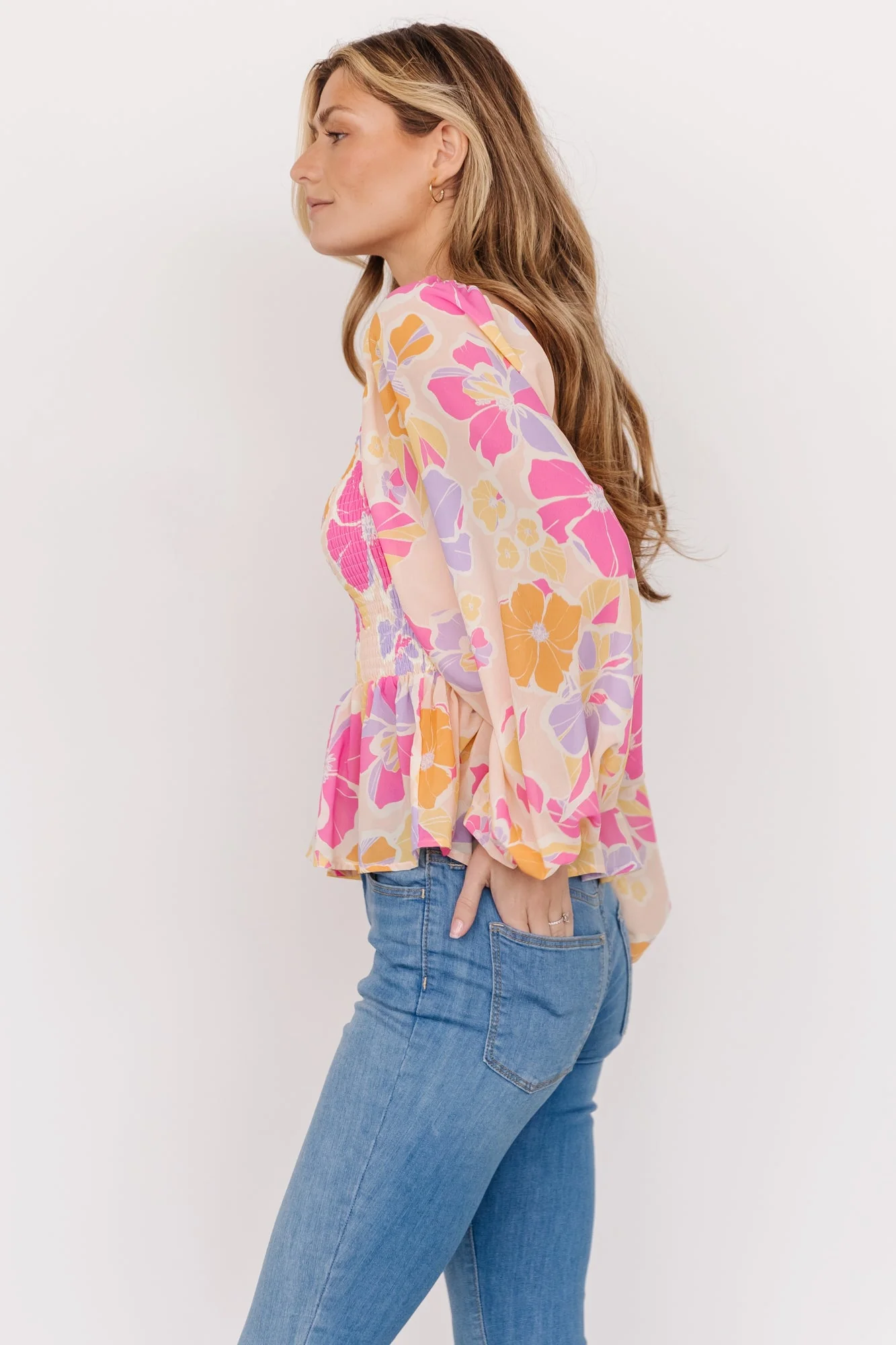 Sally Smocked Top | Pink Multi