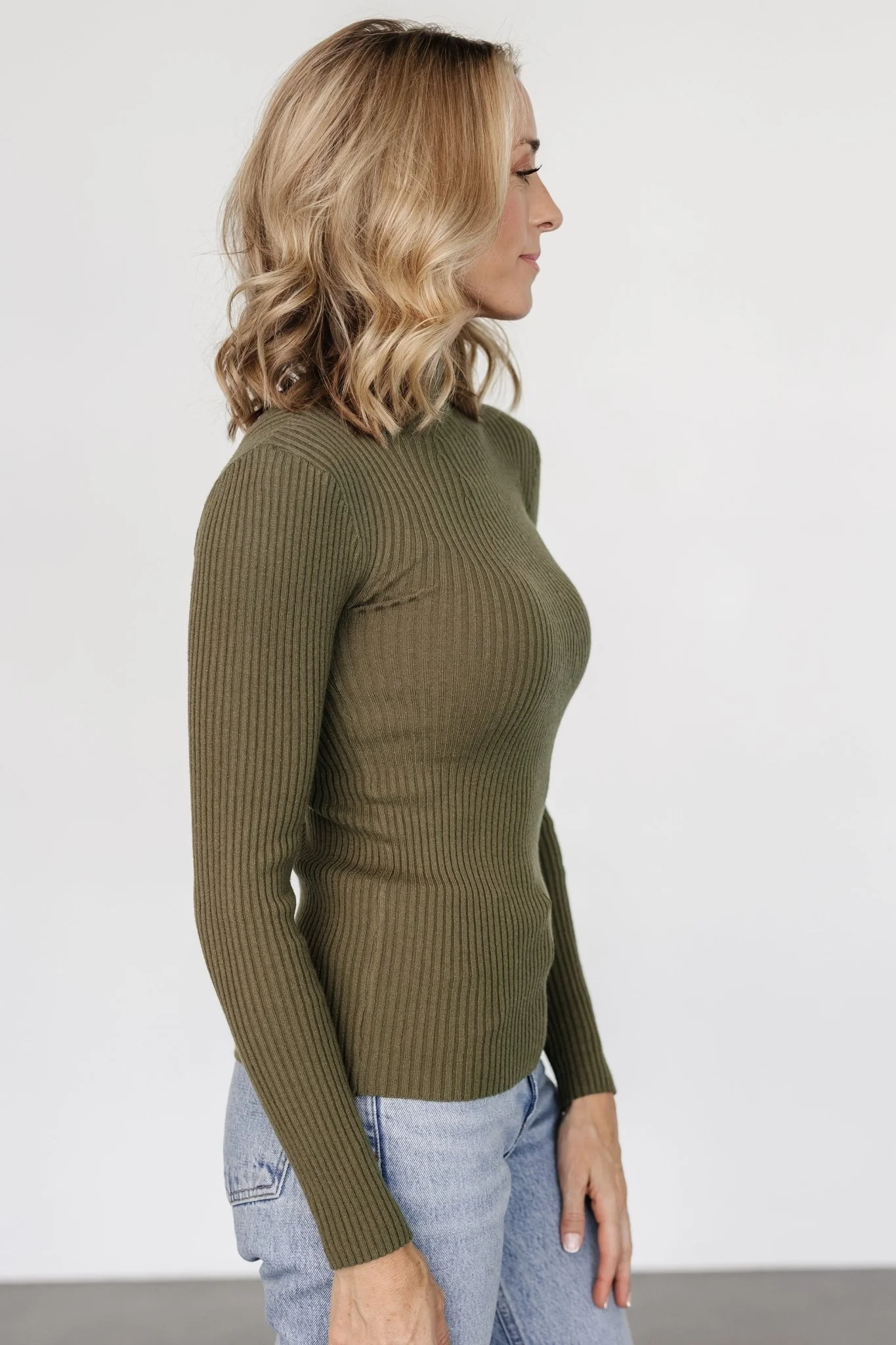 Ari Ribbed Long Sleeve Top | Olive