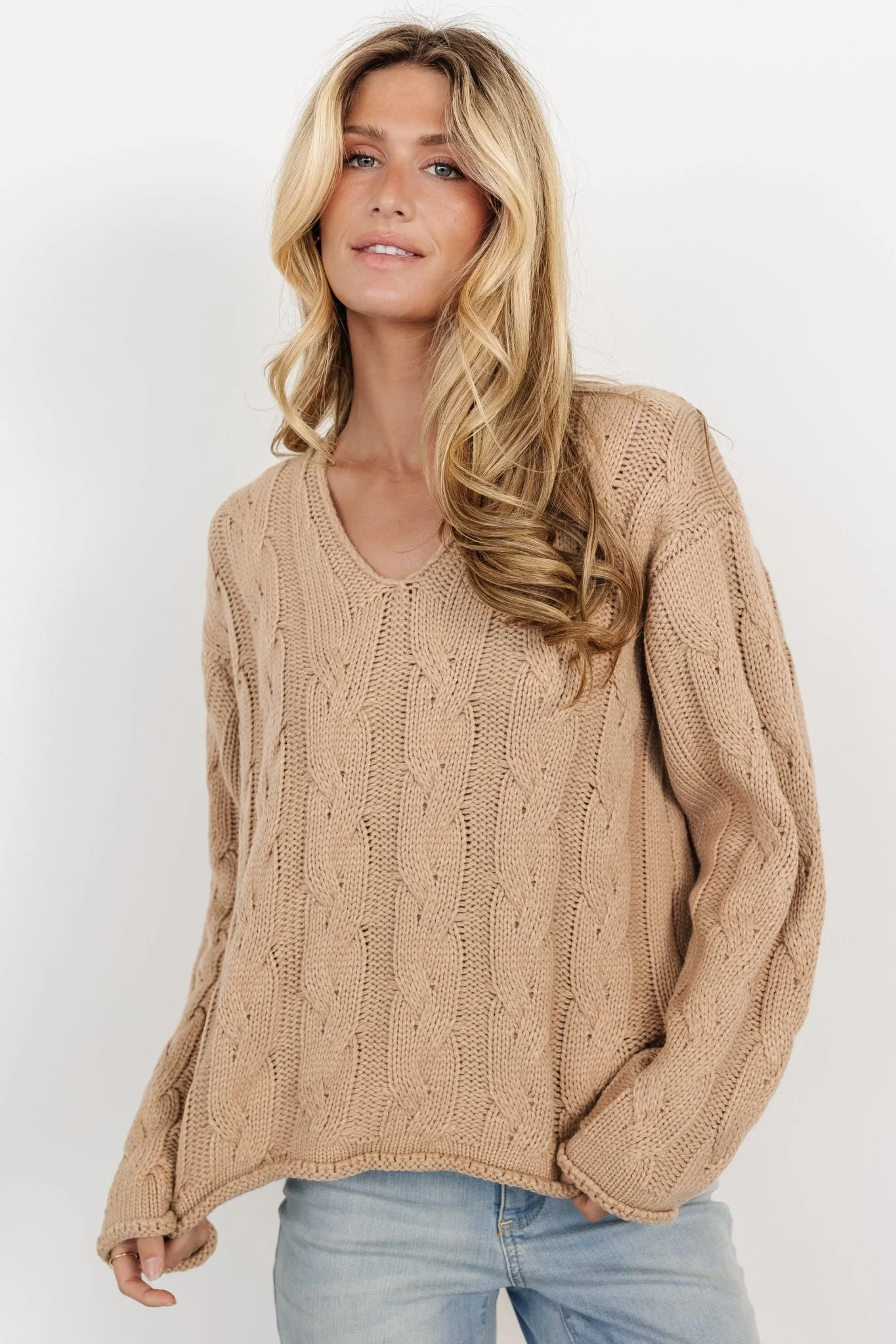 Jordan Cable Knit Sweater | Taupe