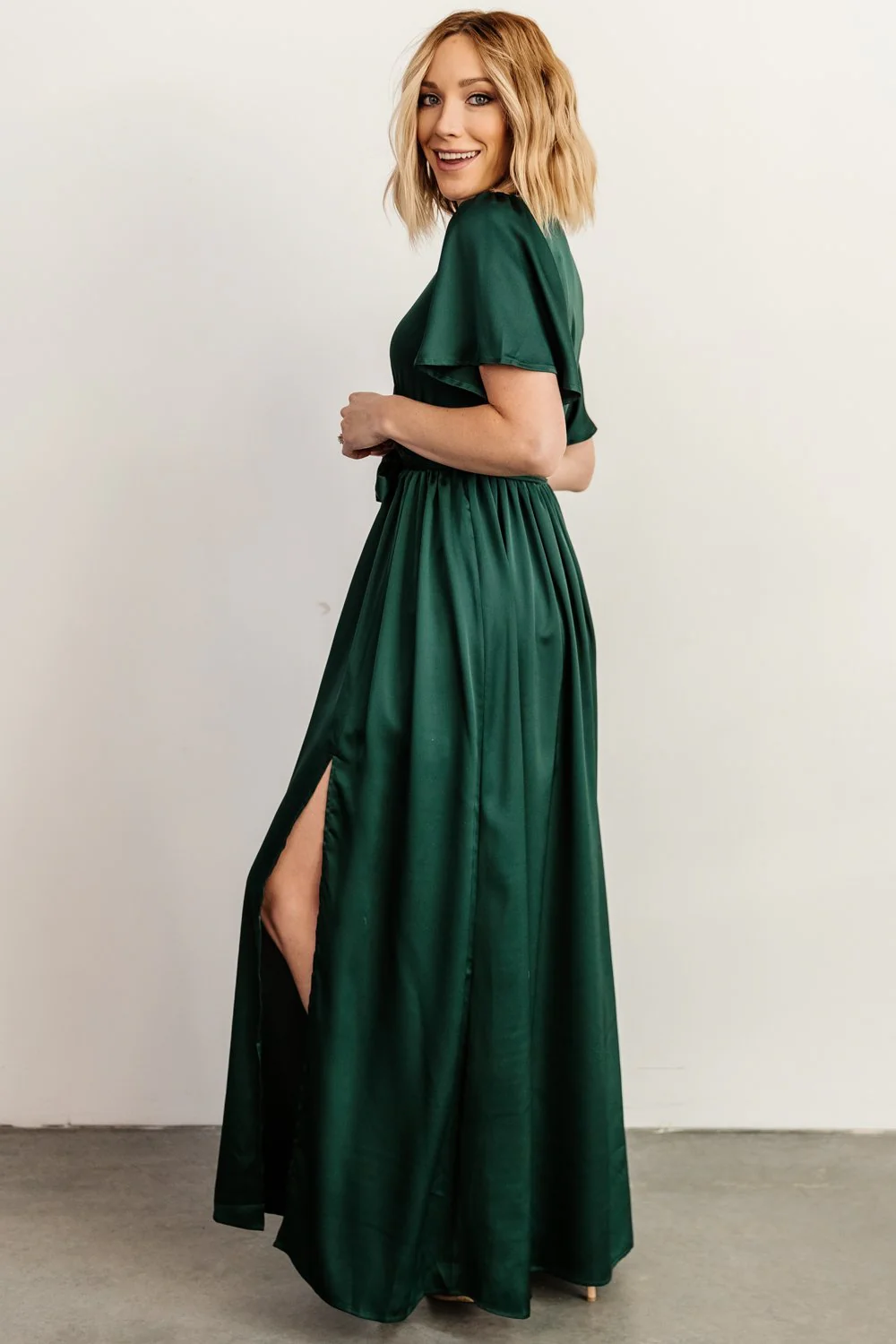 Sicily Satin Maxi Dress | Emerald