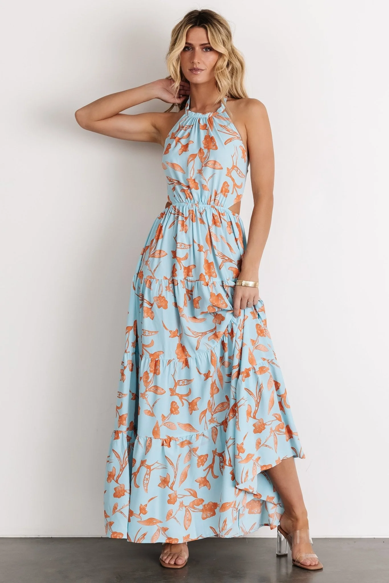 Laie Back Tie Maxi Dress | Blue + Orange