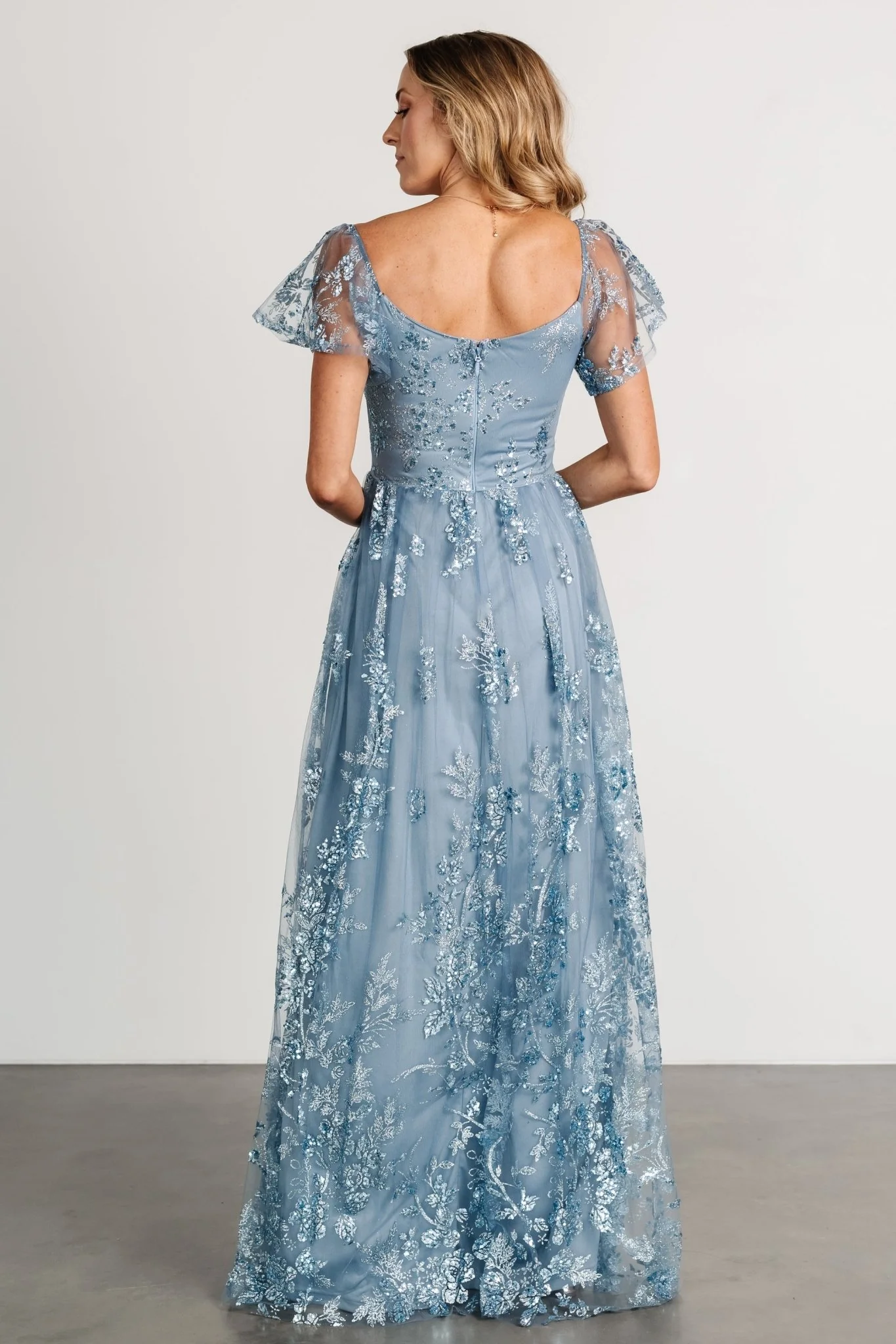 Corinne Shimmer Maxi Gown | Slate Blue