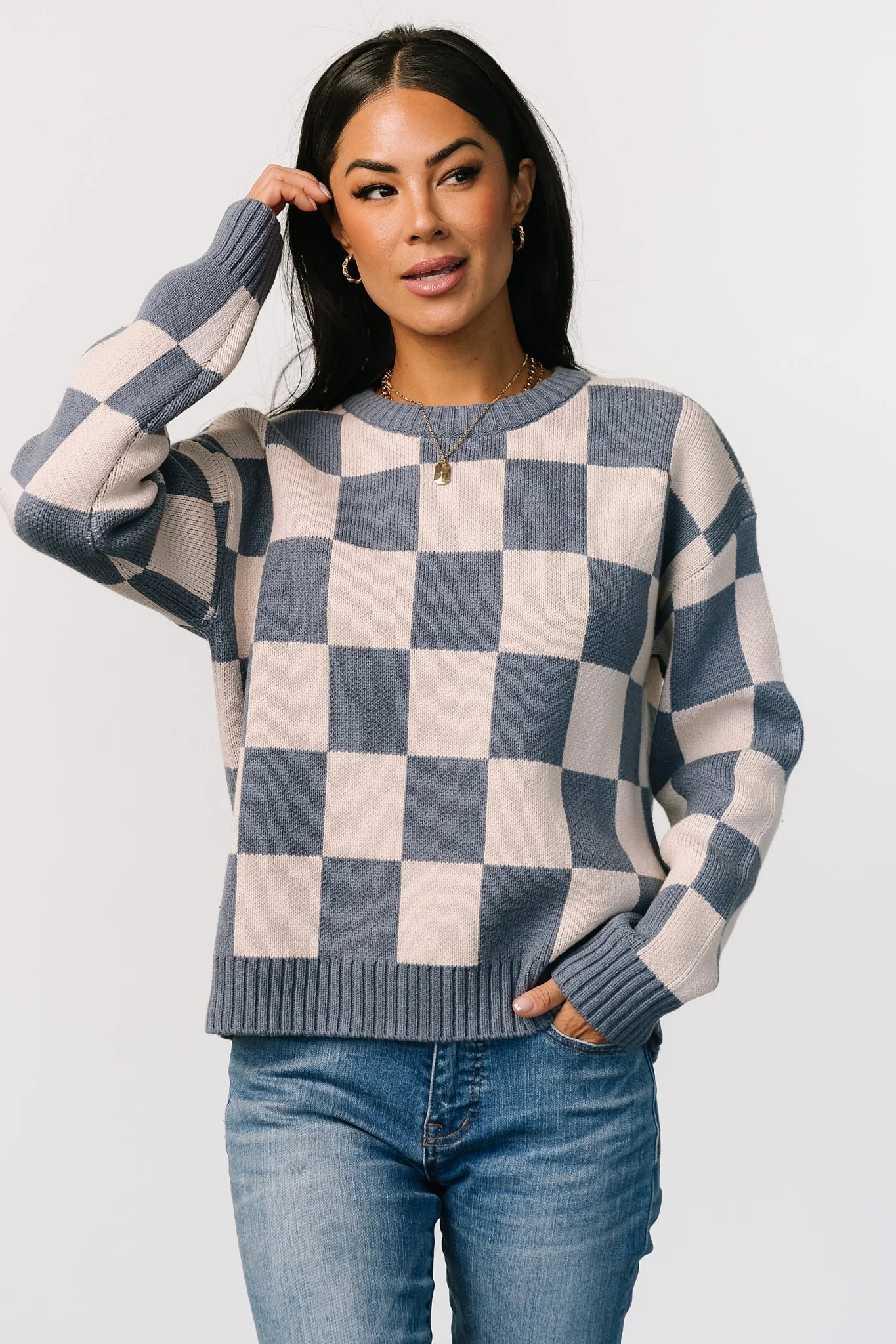 Quincy Checkered Sweater | Blue