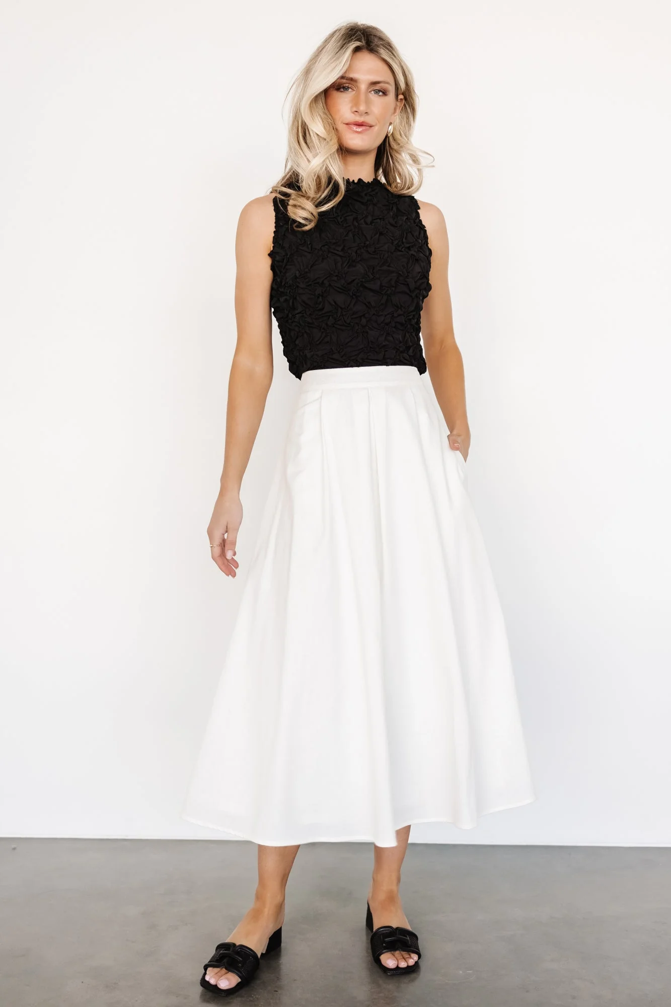 Katie Pleated Midi Skirt | Off White