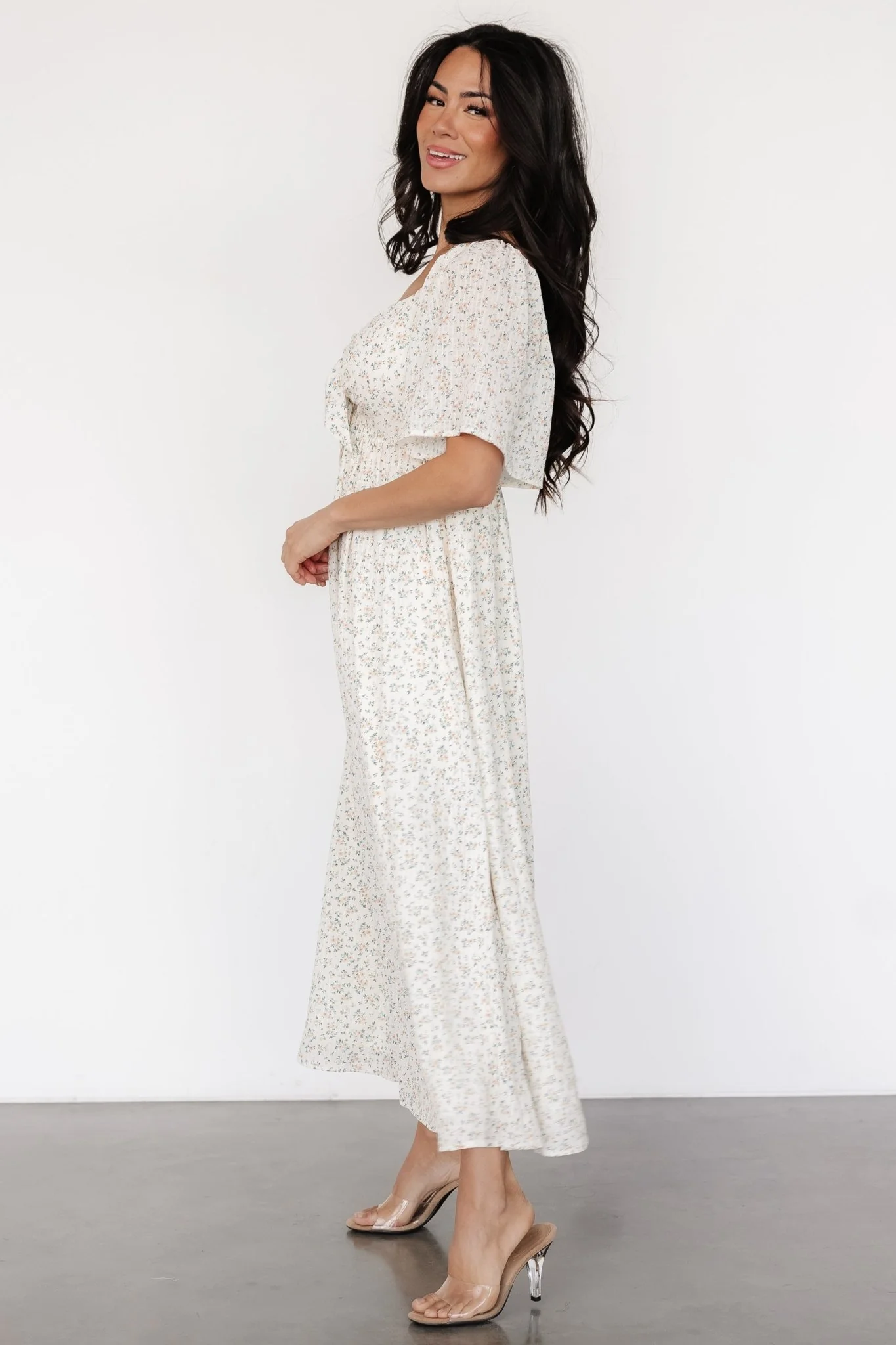 Carah Tie Dress | Off White + Gold Floral