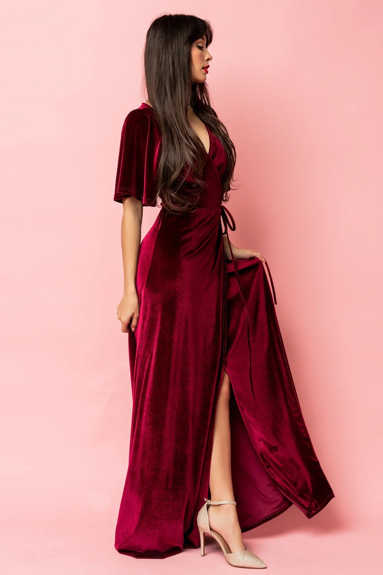 Meghan Velvet Wrap Maxi Dress | Mulberry