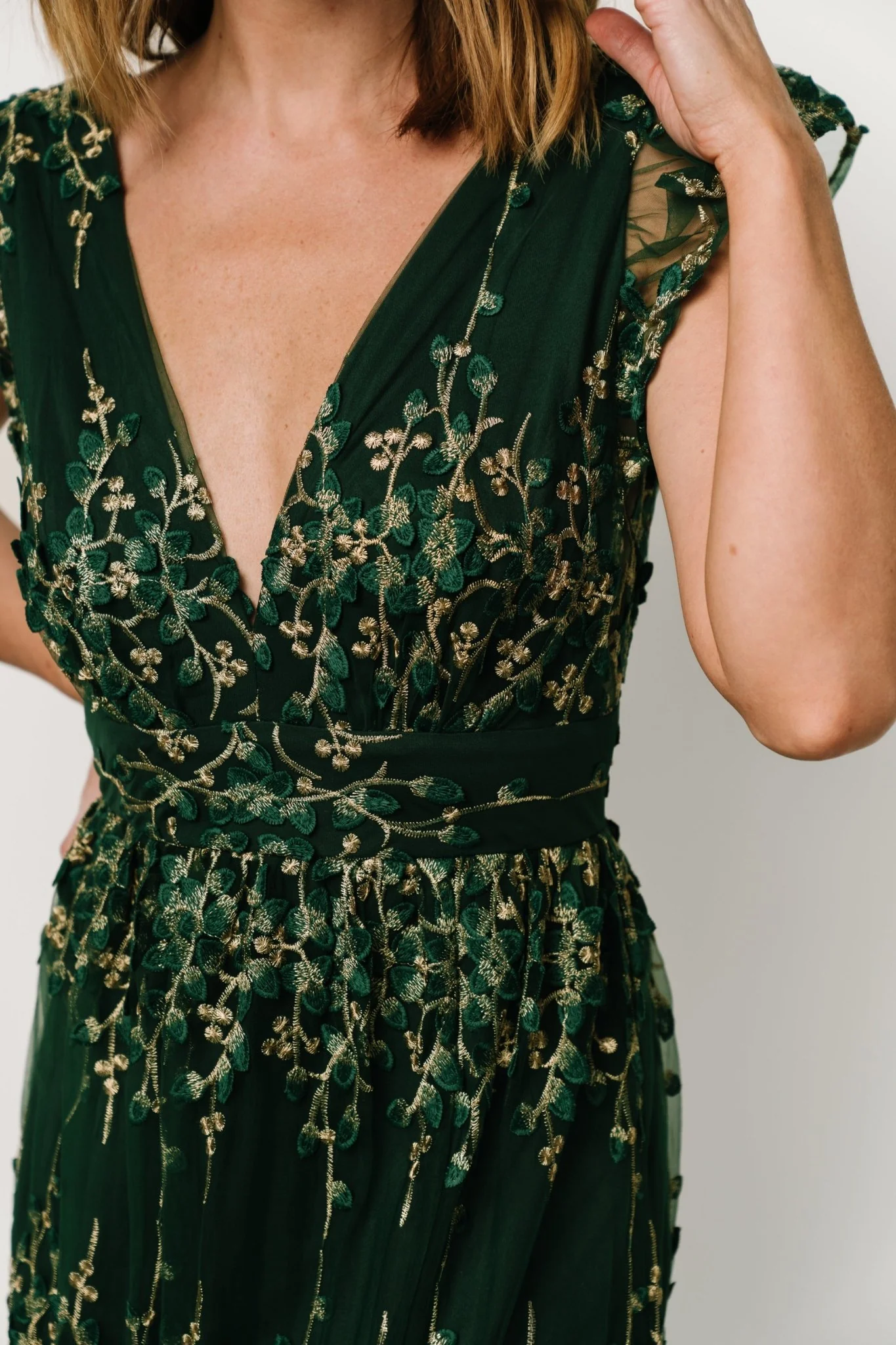 Eva Embroidered Maxi Dress | Green + Gold