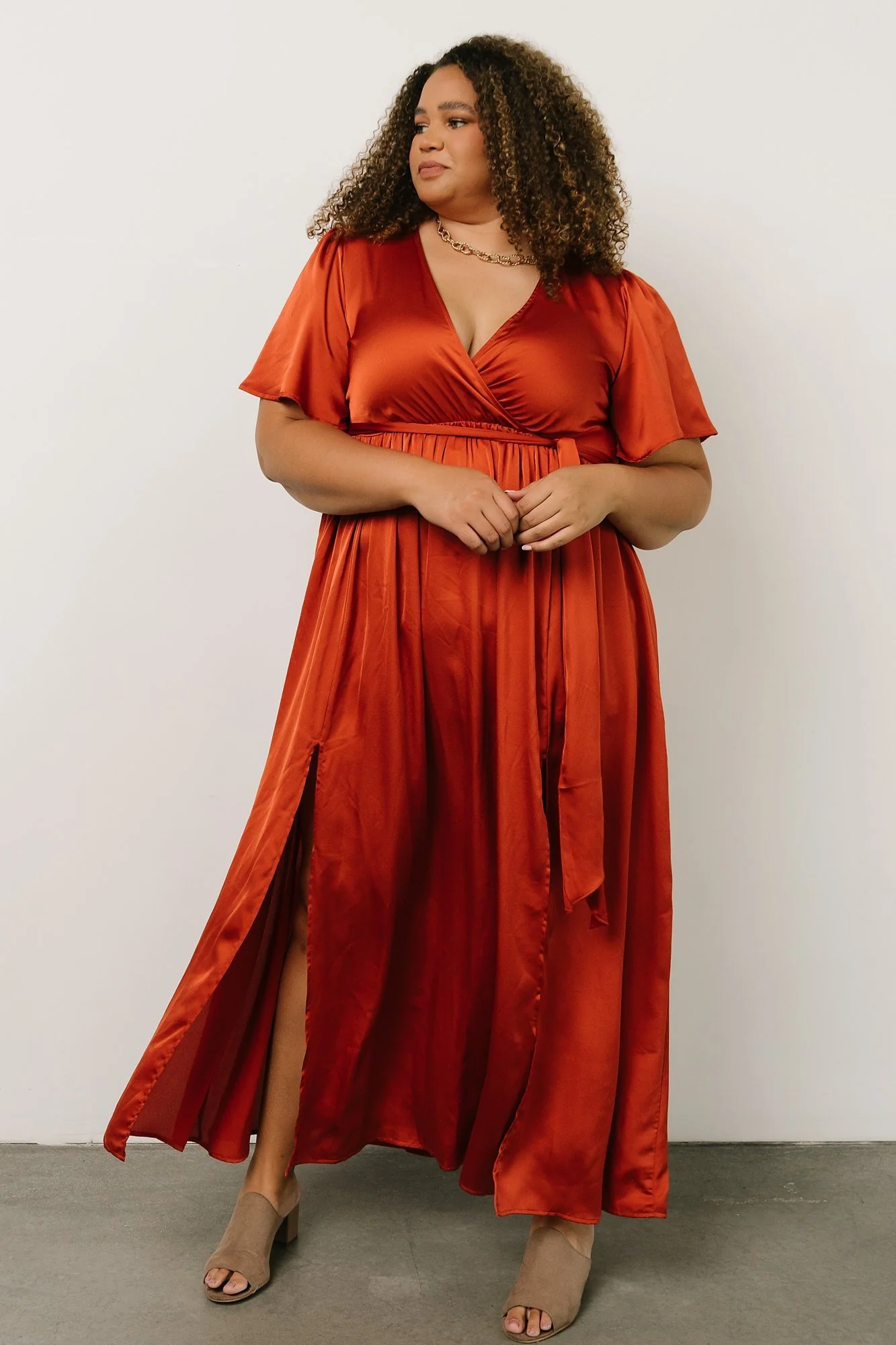 Sicily Satin Maxi Dress | Rust