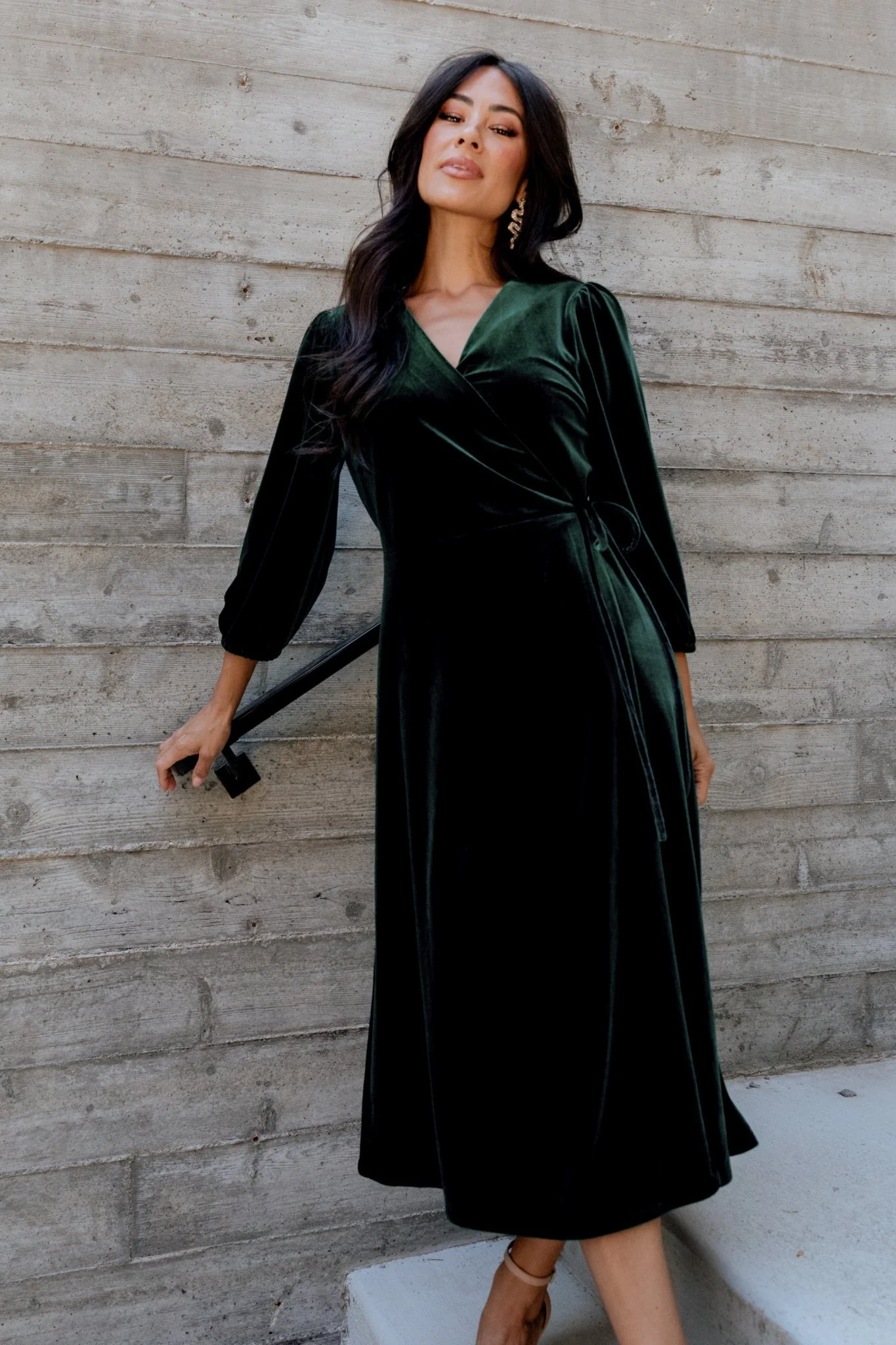 Beckinsale Velvet Wrap Dress | Dark Green