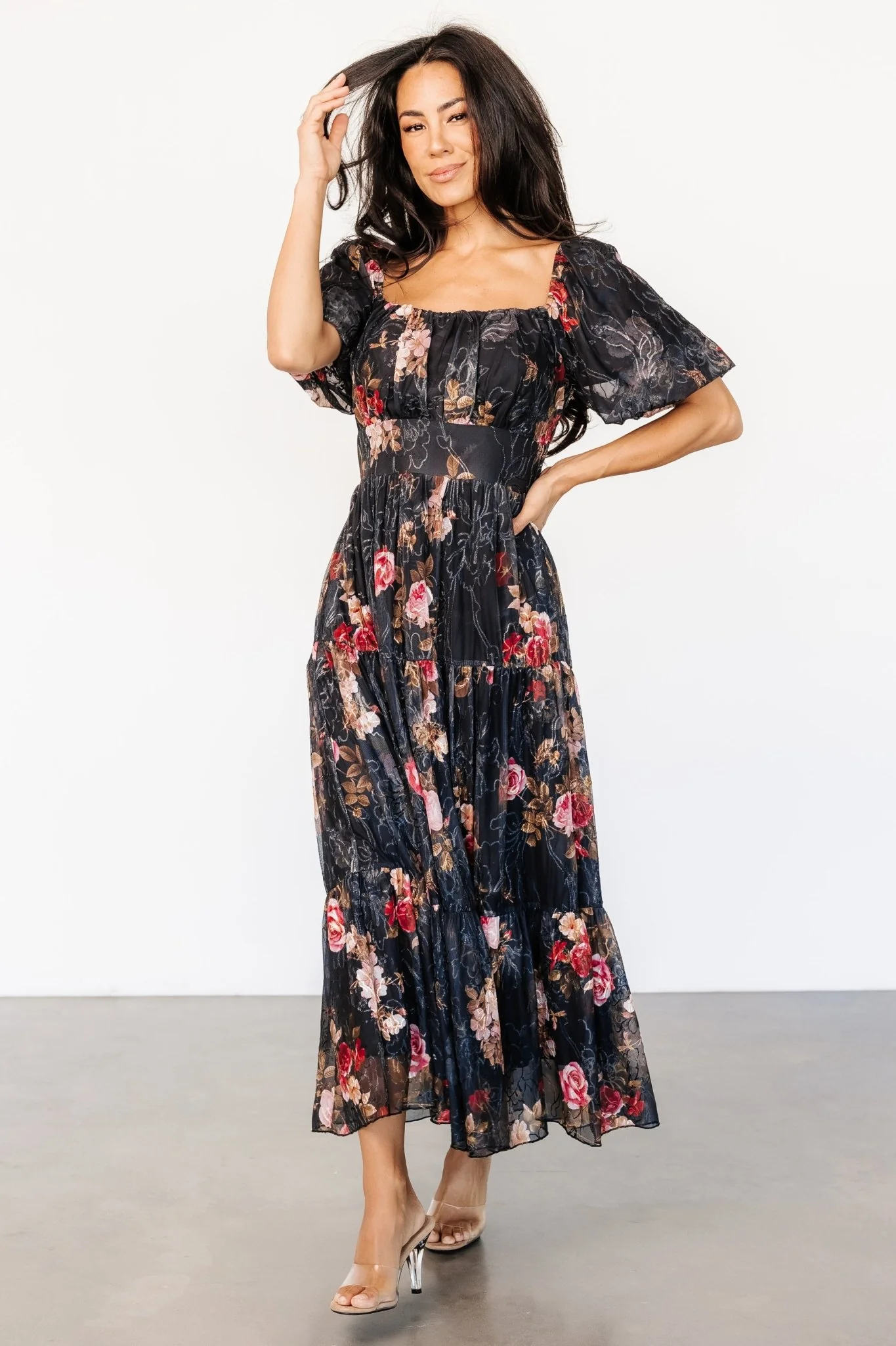Annabeth Midi Dress | Black Floral