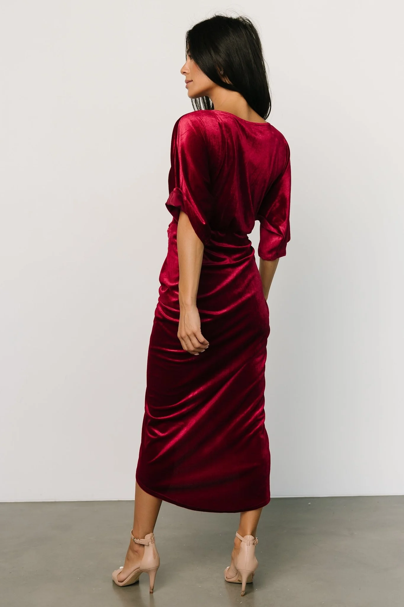 Brendyn Ruched Velvet Dress | Wine