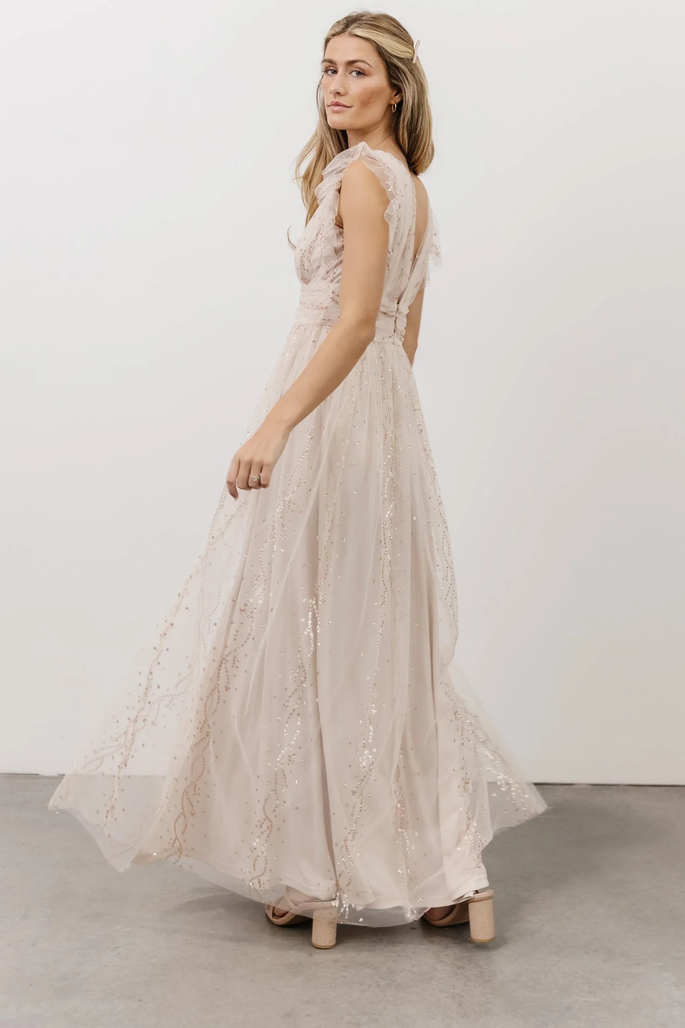 Annika Sequin Mesh Maxi Dress | Nude Blush