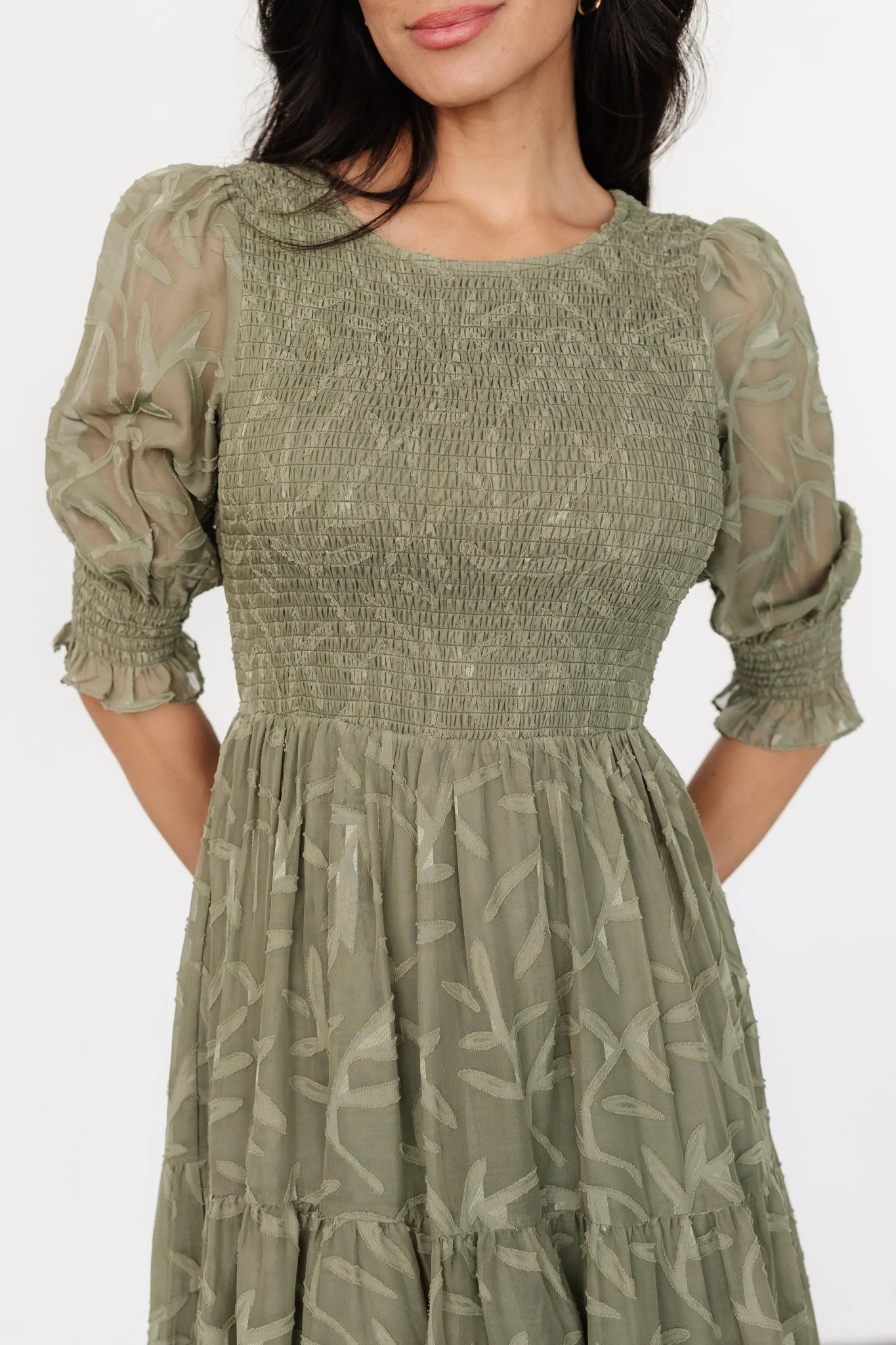Nellie Smocked Midi Dress | Sage Green