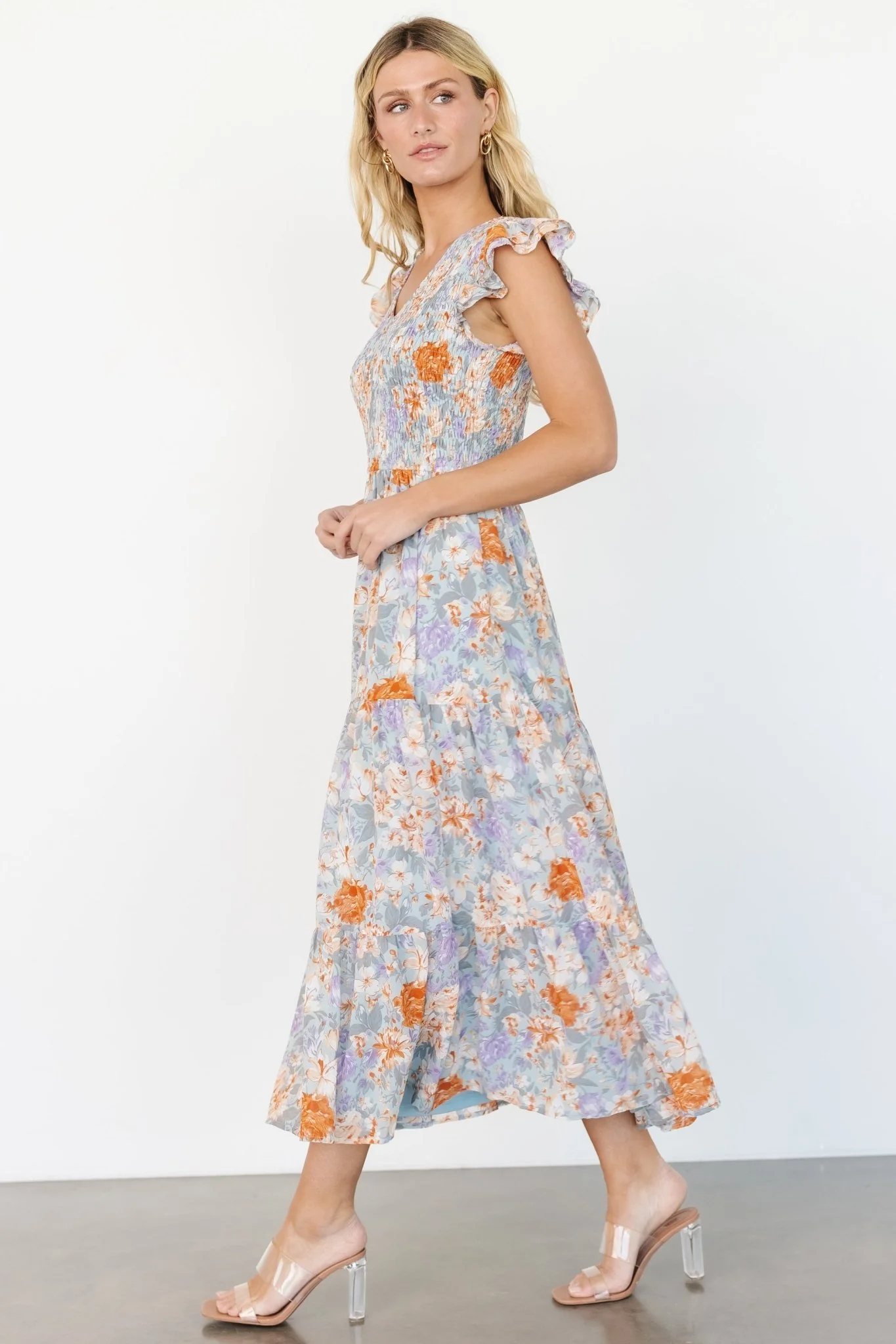 Arla Smocked Maxi Dress | Light Blue Floral