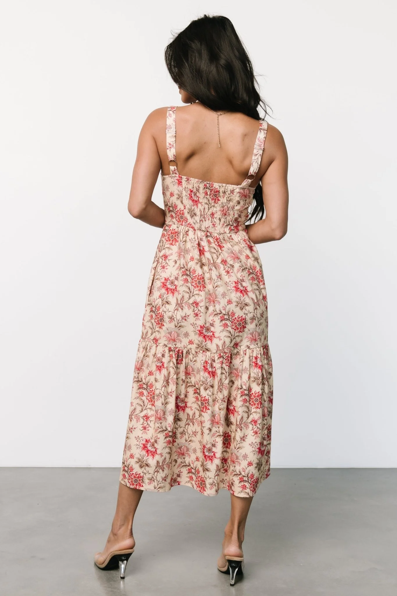 Jules Button Midi Dress | Cream + Pink