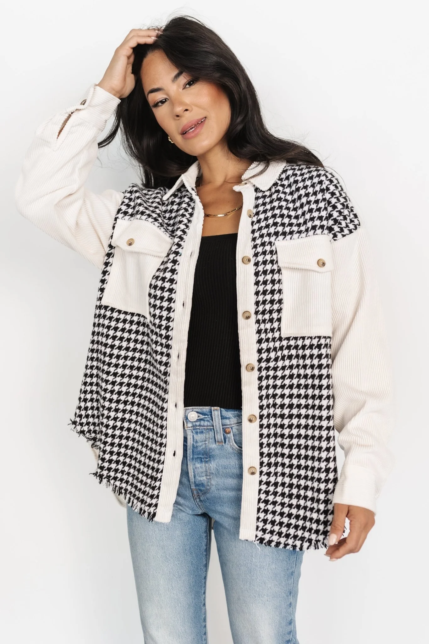 Montreal Houndstooth Shacket | Ivory + Black