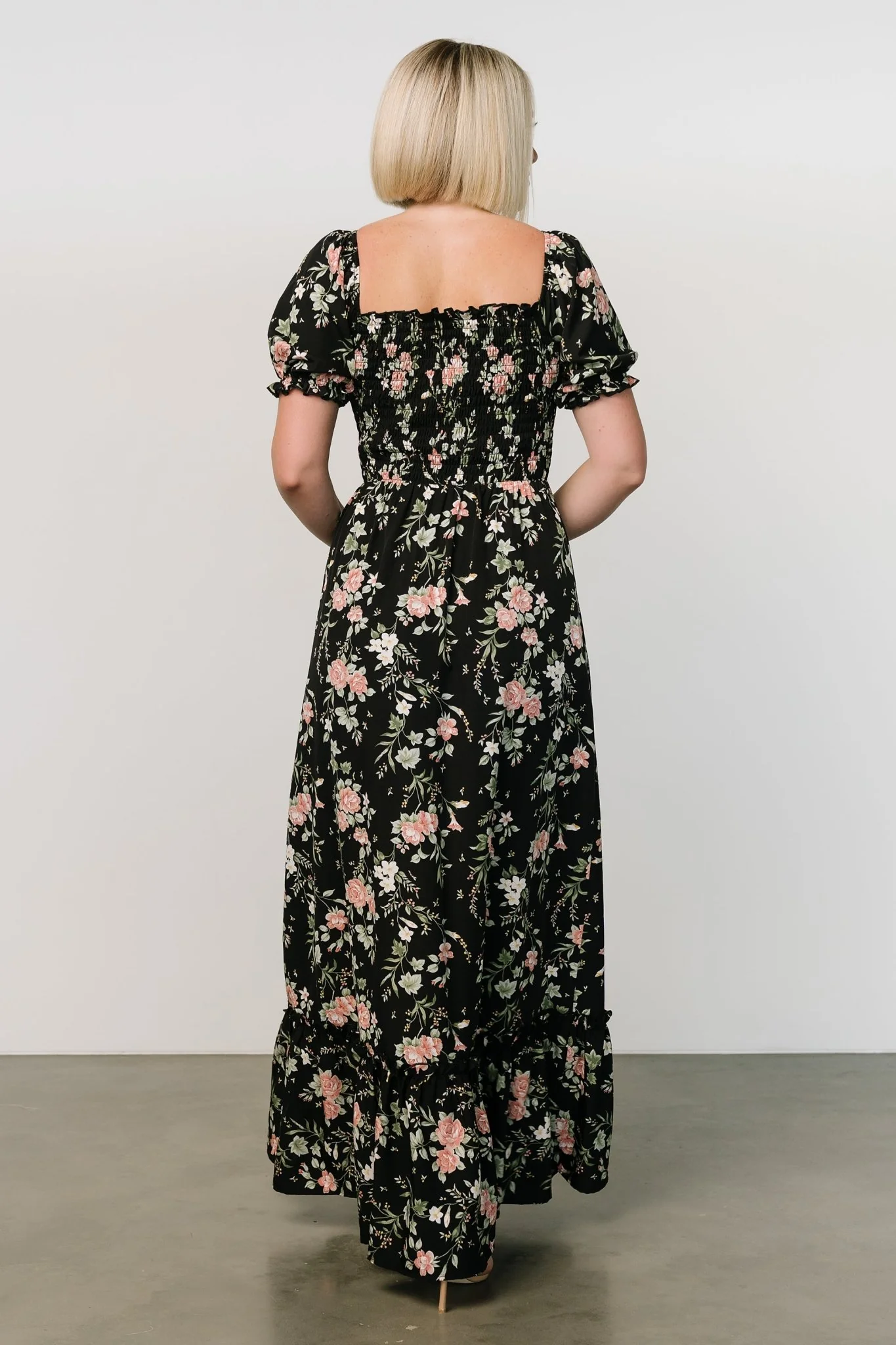 Capri Smocked Maxi Dress | Black Garden Floral