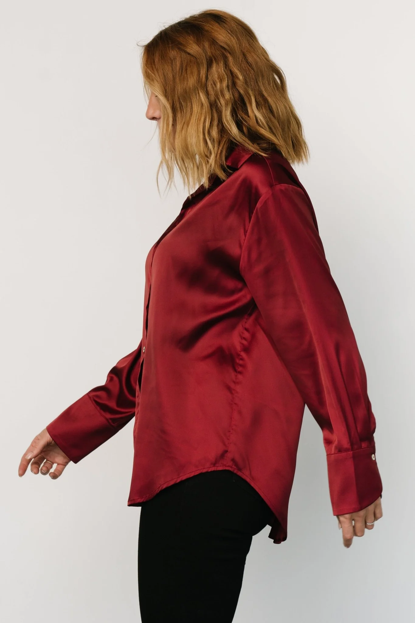 Kacey Satin Button Up Top | Burgundy