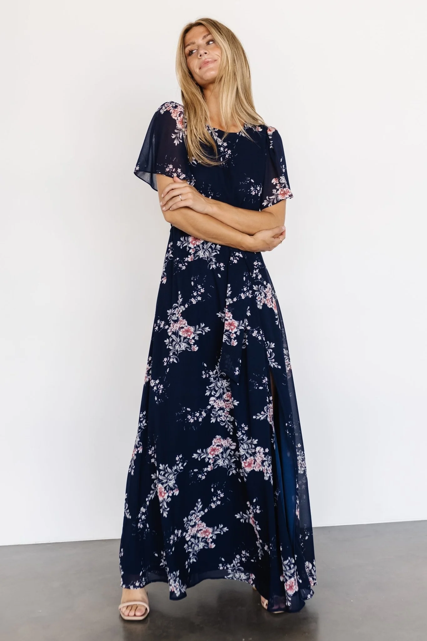 Naomi Short Sleeve Maxi Dress | Navy Floral