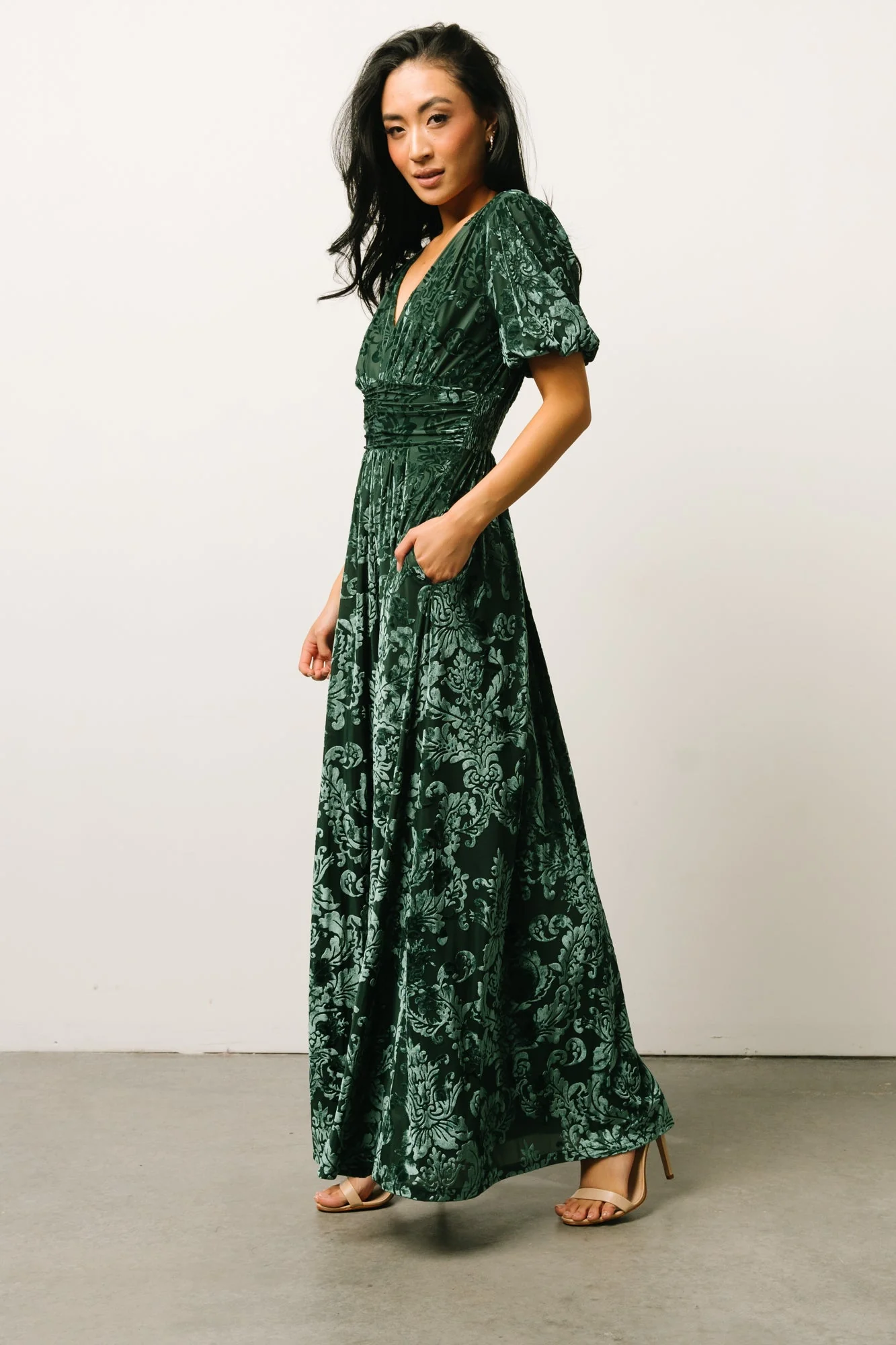 Leslie Velvet Maxi Dress | Pine