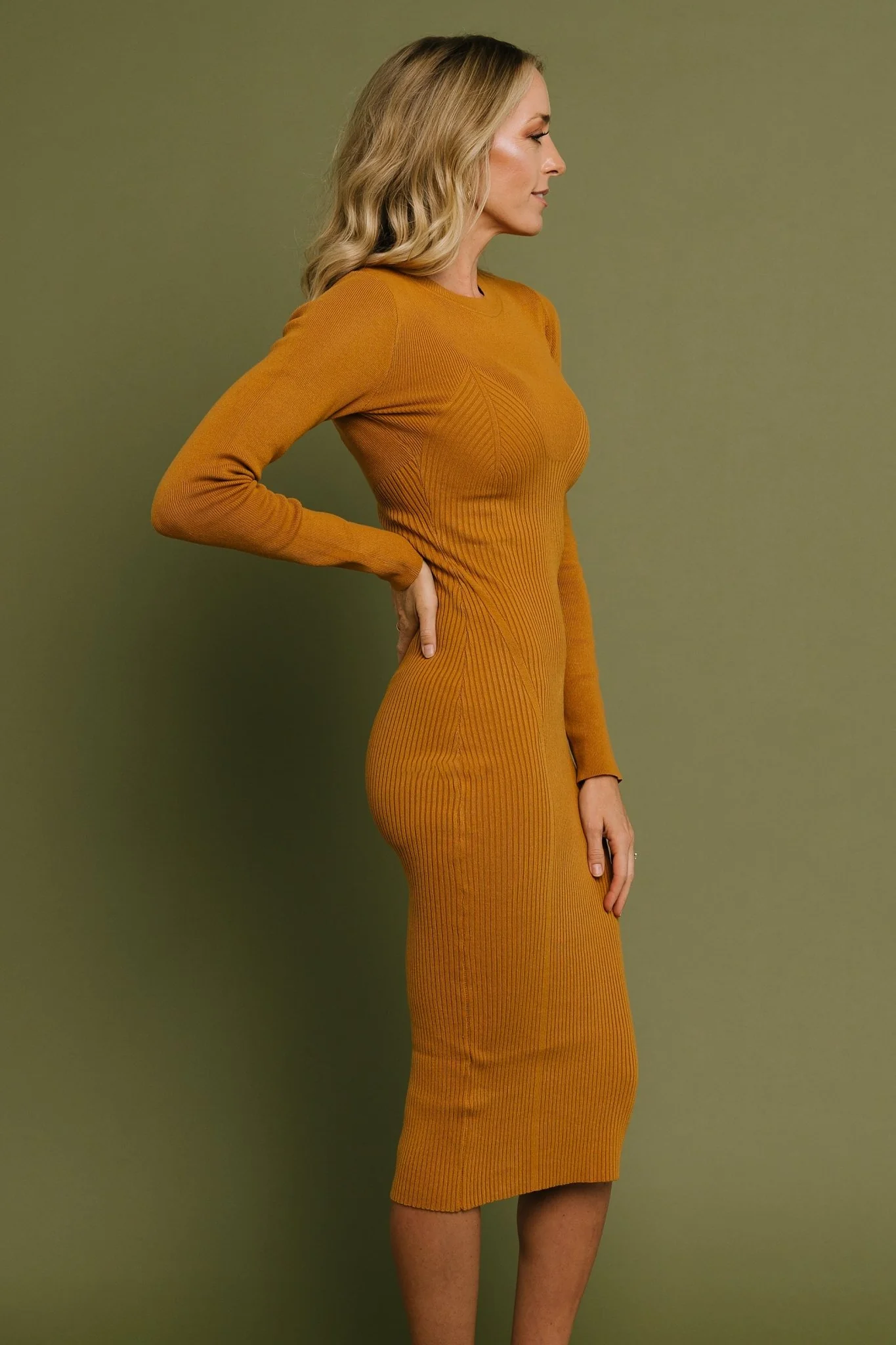 Manhattan Ribbed Sweater Dress | Camel