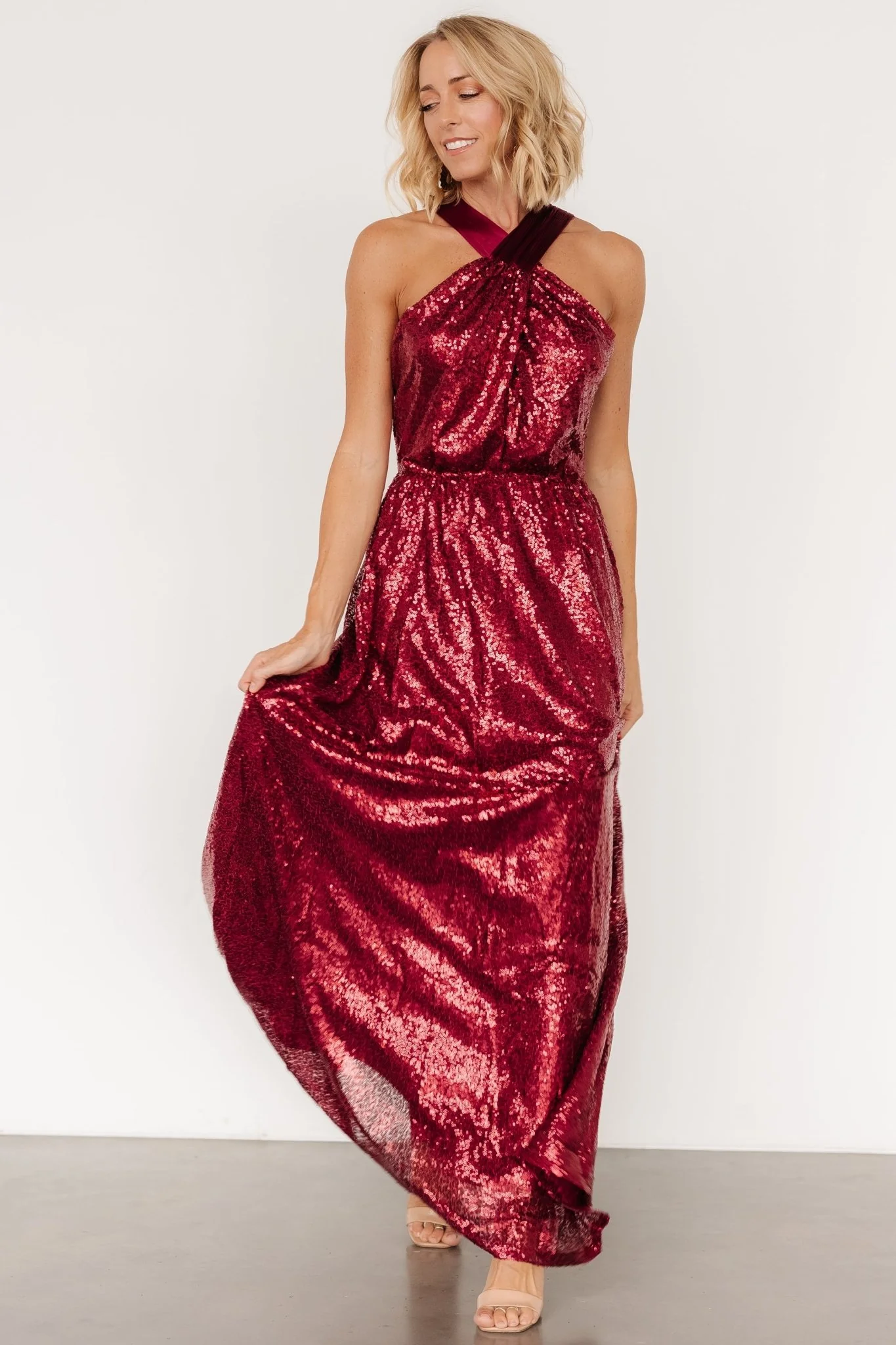 Khai Sequin Maxi Dress | Burgundy