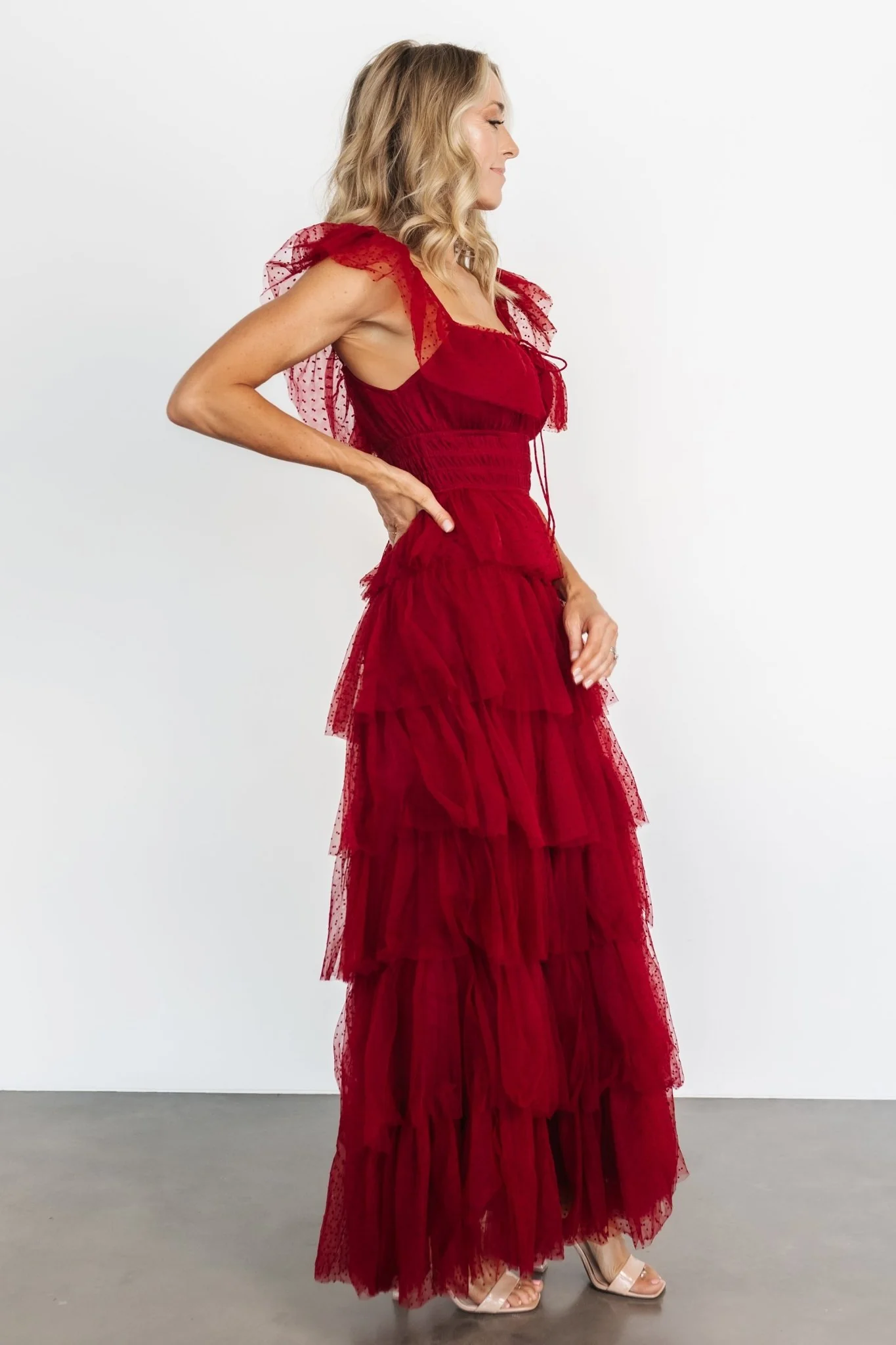 Valora Swiss Dot Tulle Maxi Dress | Wine