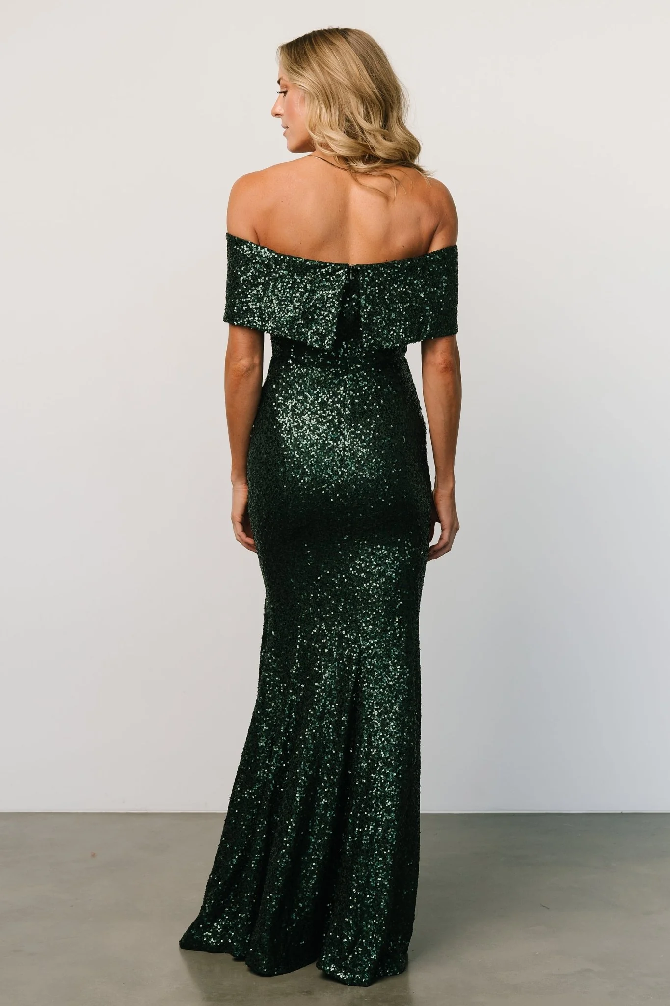 Yvonne Off Shoulder Sequin Gown | Green