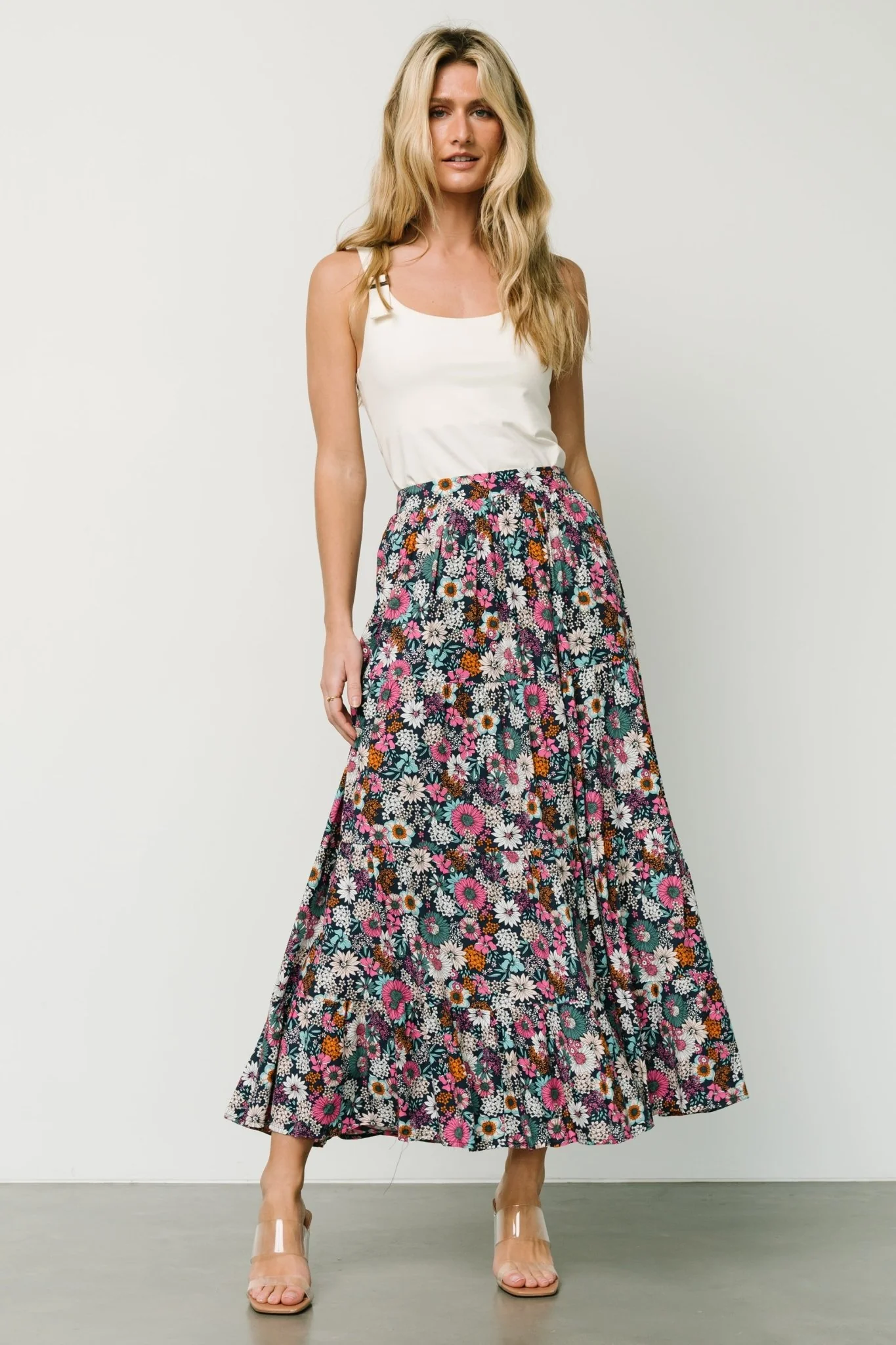 Reilly Maxi Skirt | Navy Flower Print