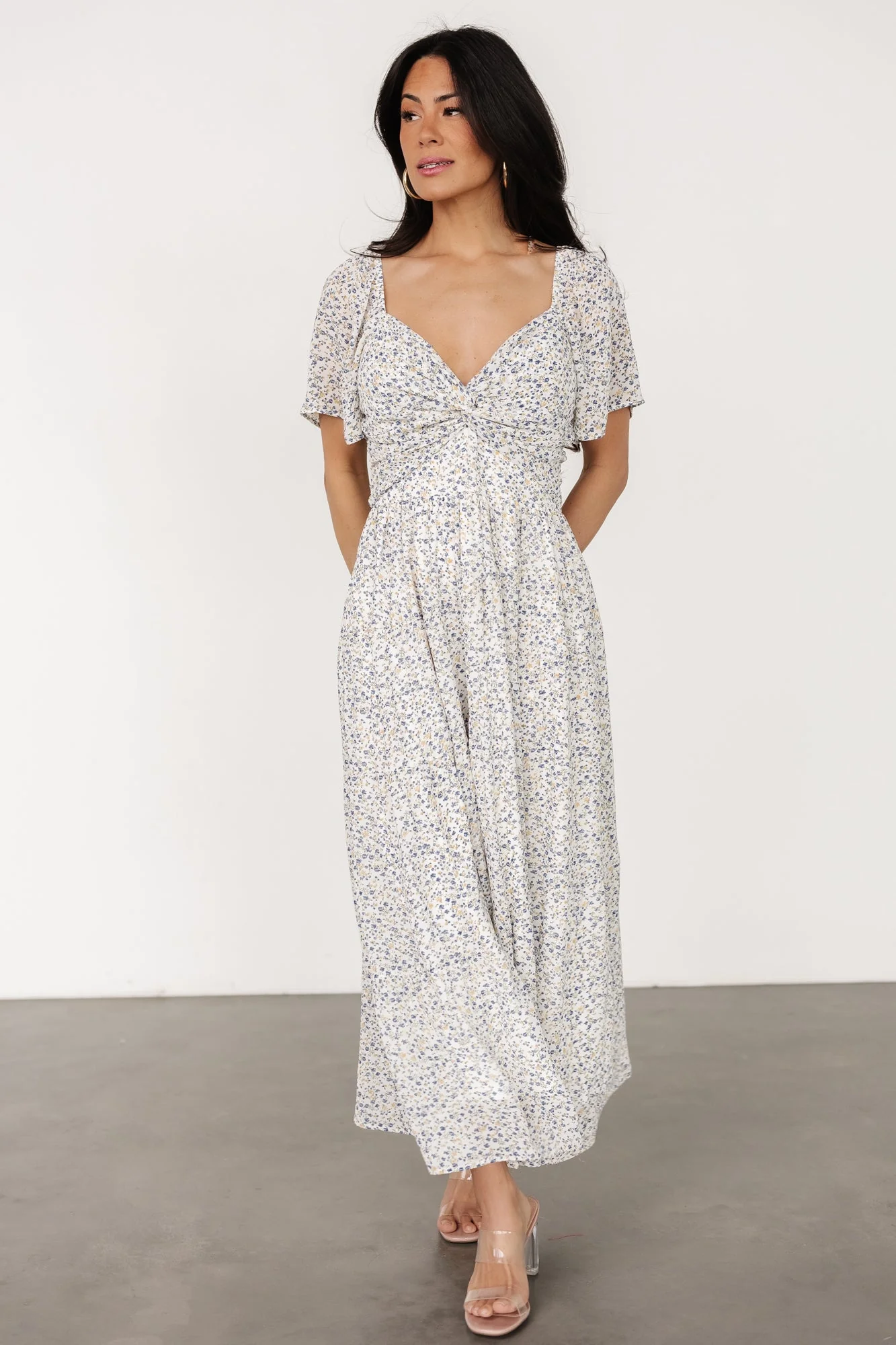 Emiliana Dress | Ivory + Blue Floral