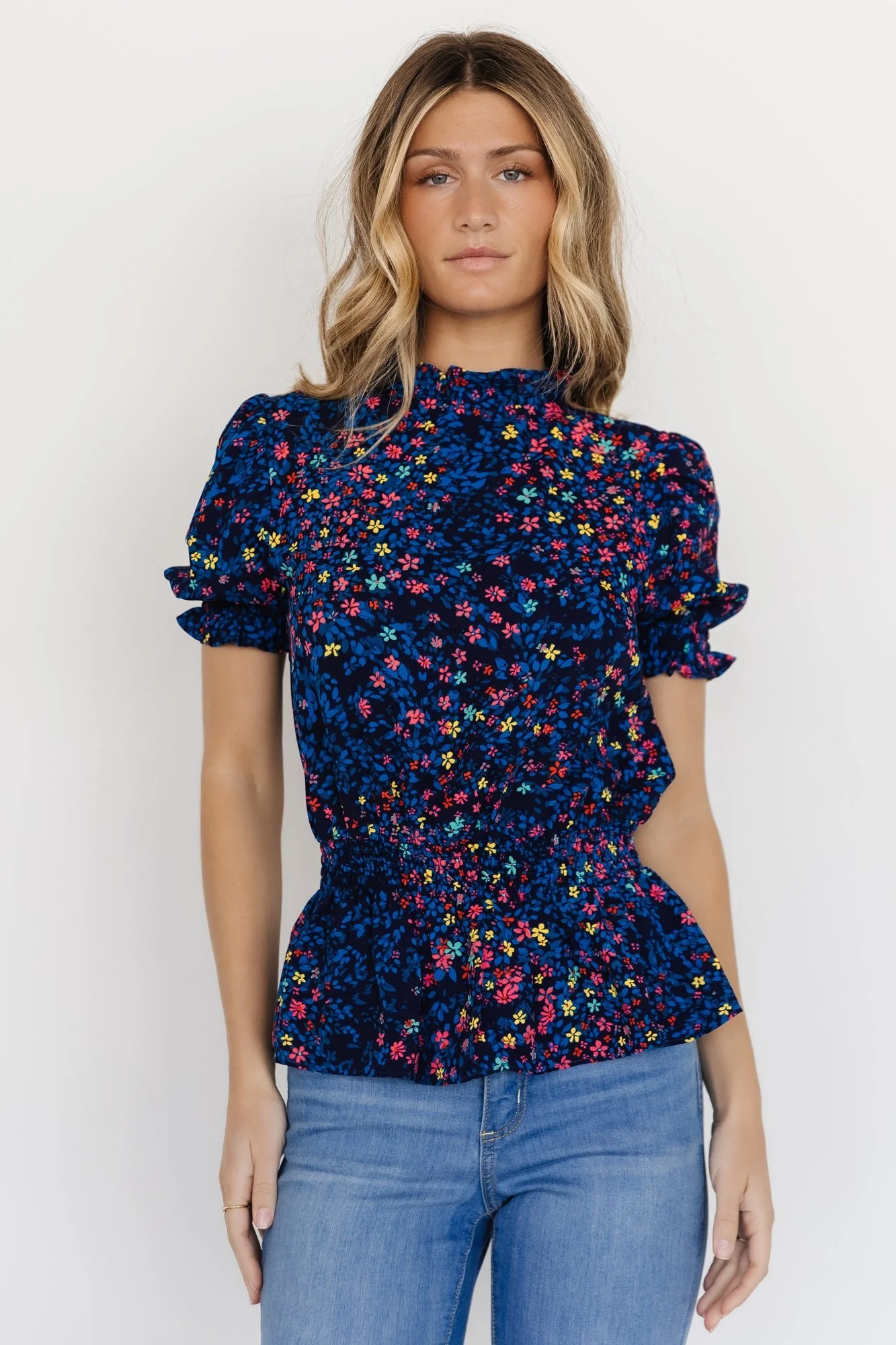 Beth Peplum Top | Blue Multi