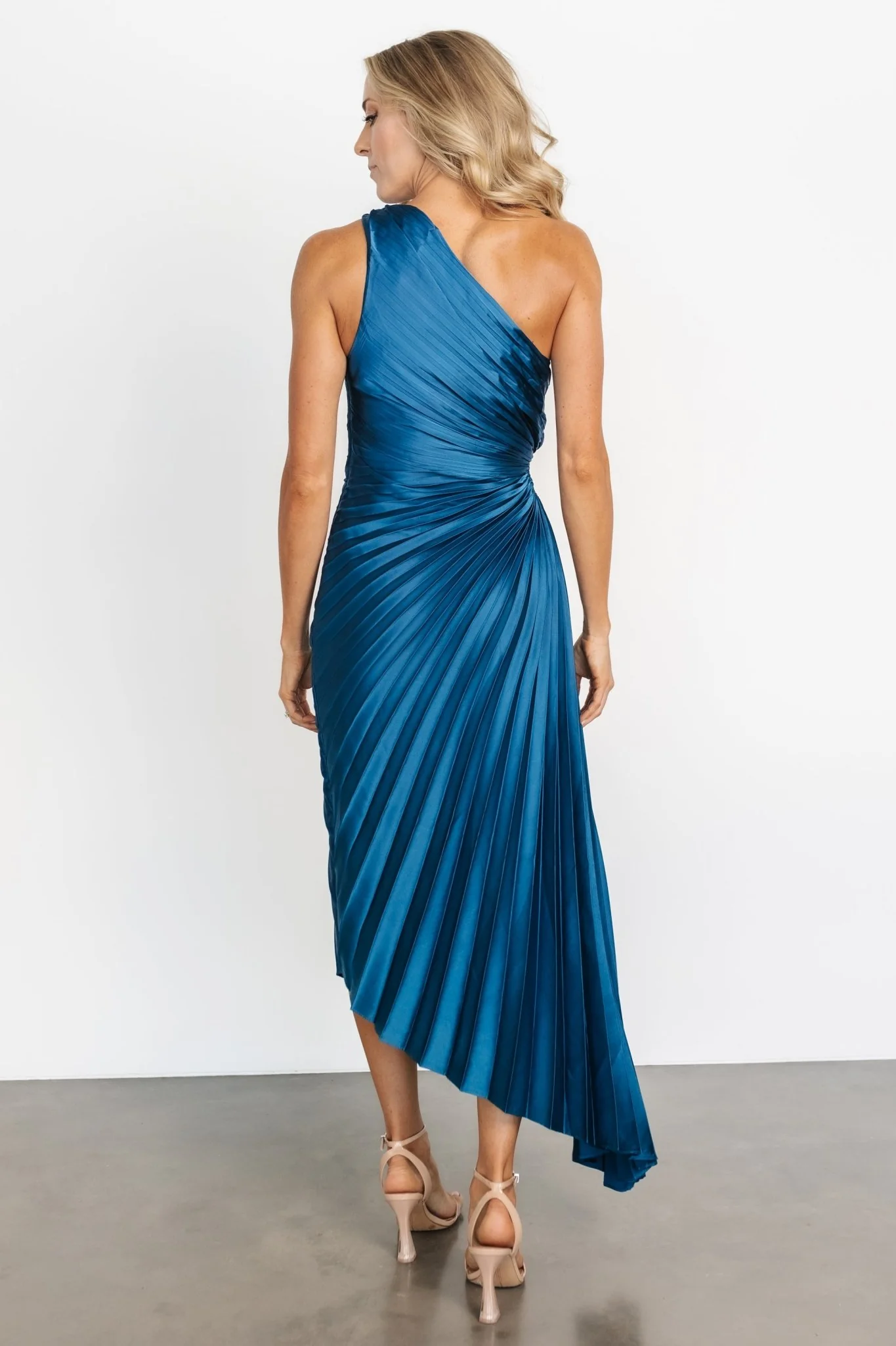 Presley One Shoulder Pleated Dress | Sapphire