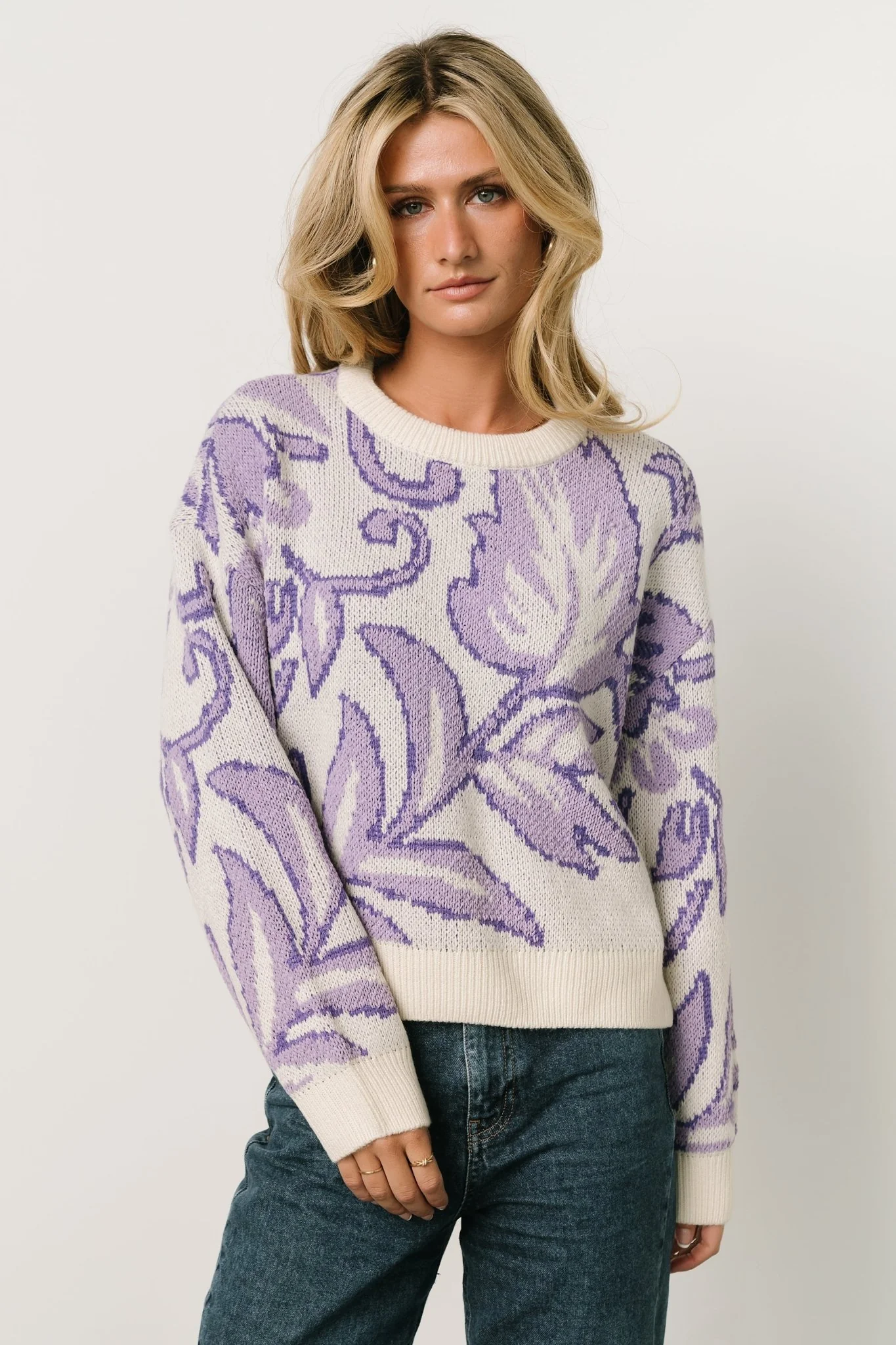 Livy Knit Sweater | Lilac Print