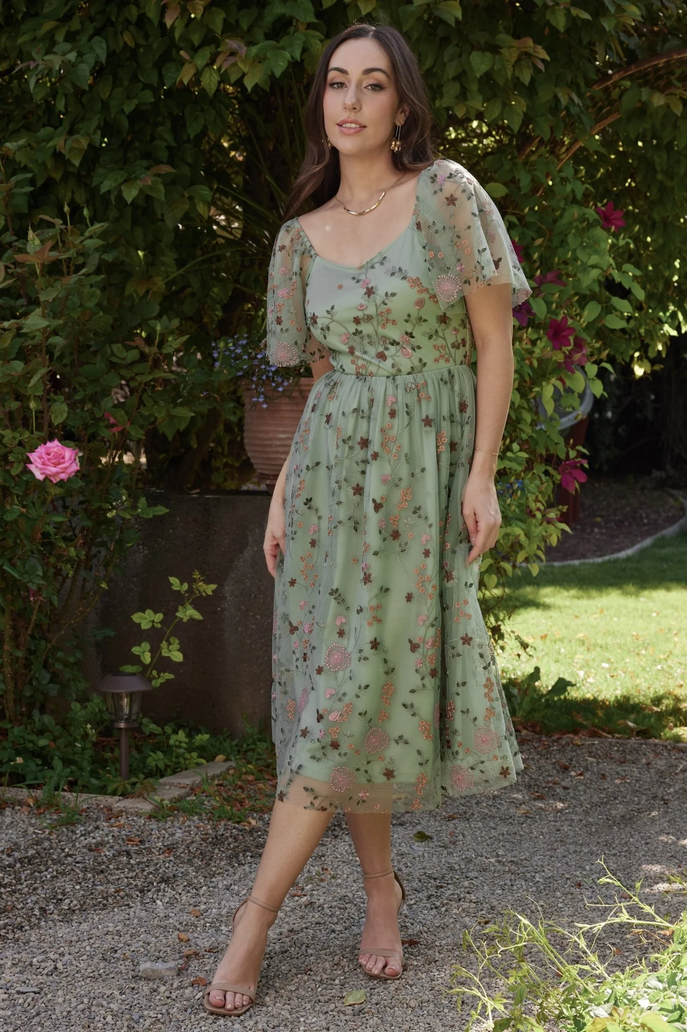 Gwyneth Tulle Midi Dress | Eucalyptus Floral