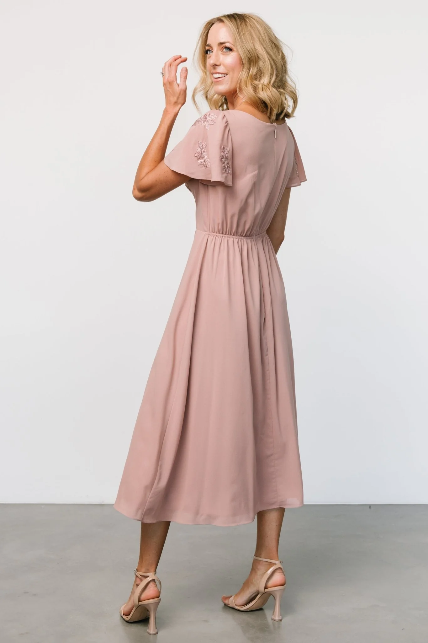 Swan Bead Embroidered Midi Dress | Dusty Rose