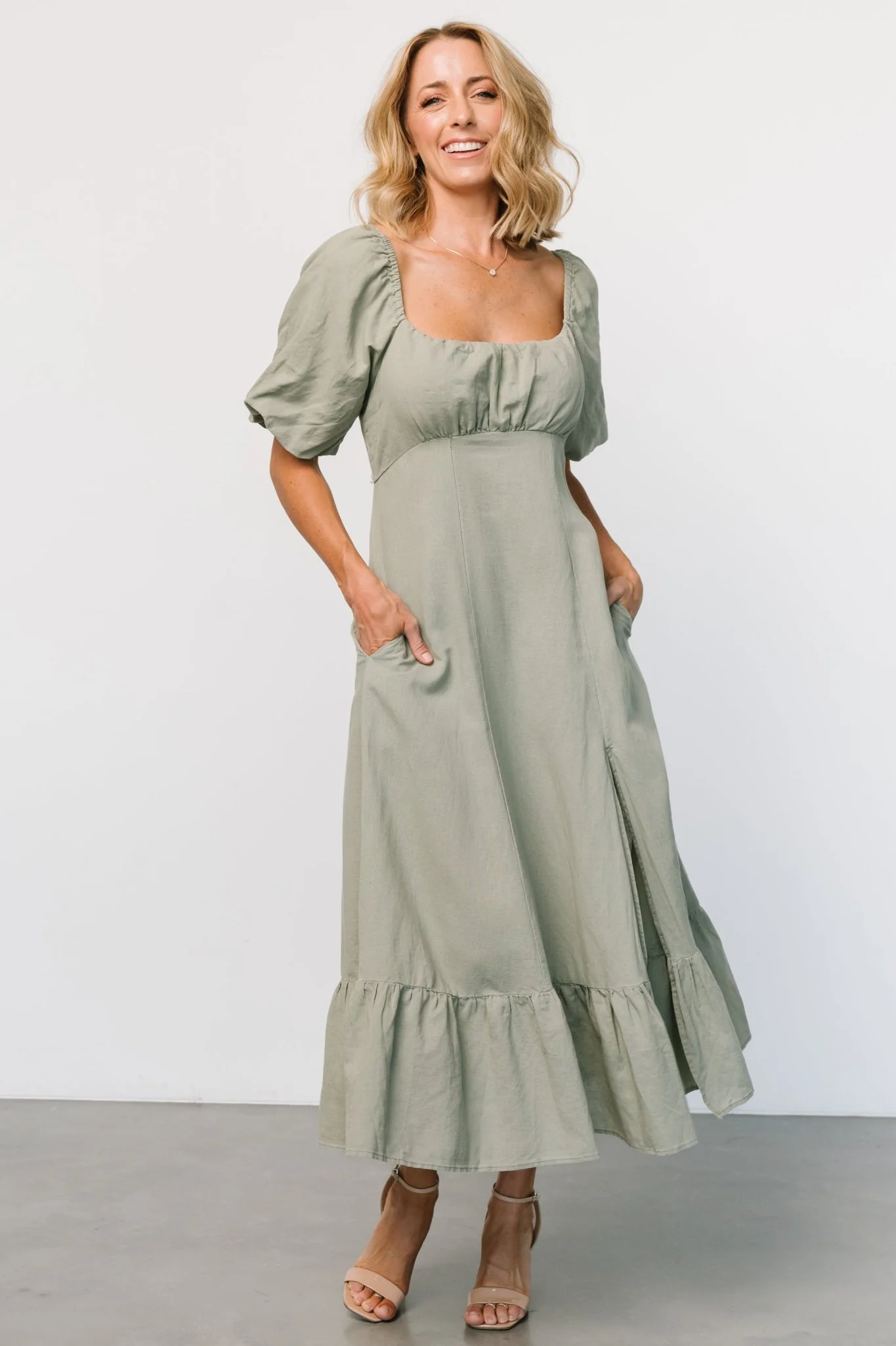 Millie Linen Dress | Light Olive