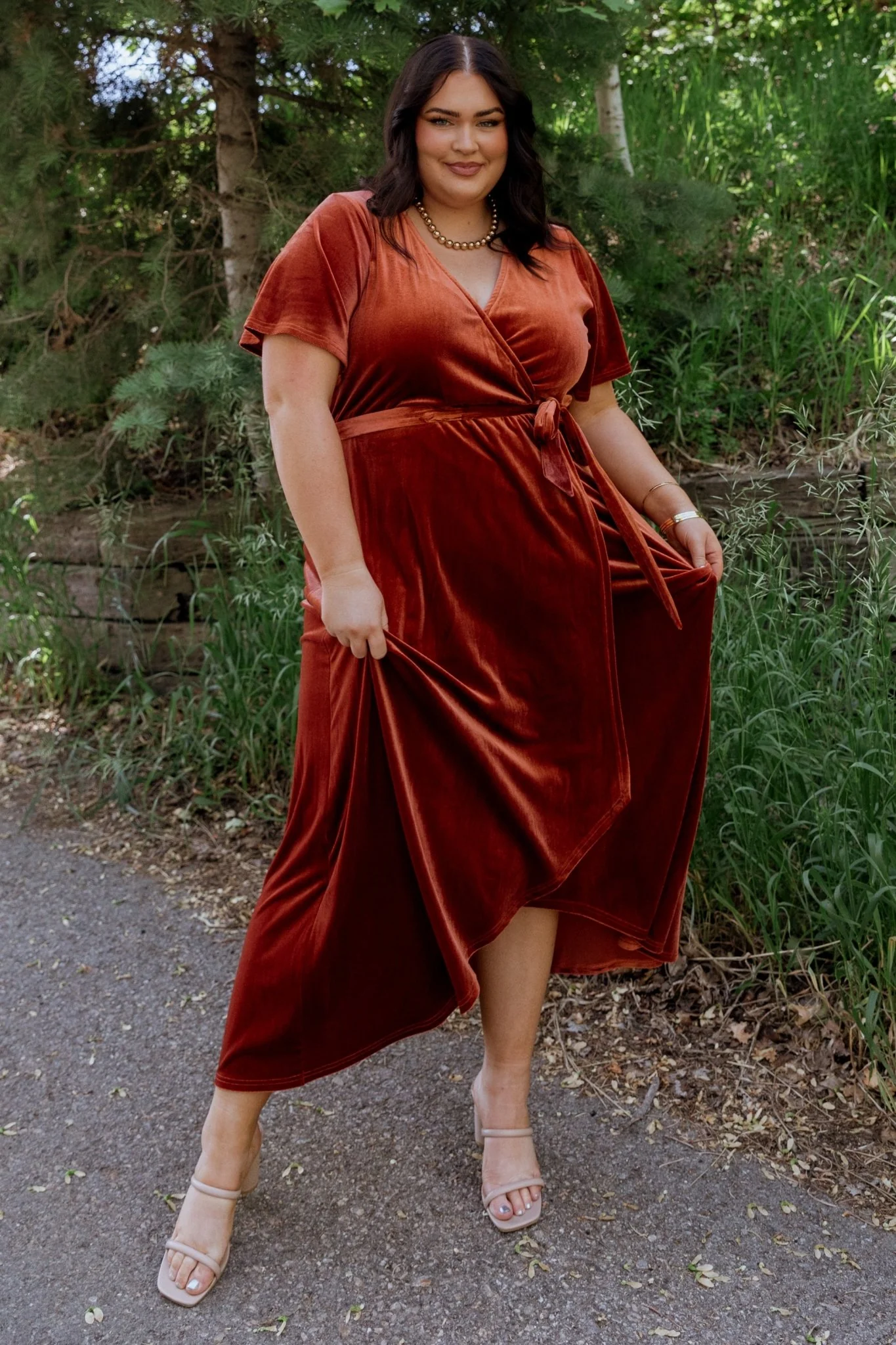 Nadine Velvet Midi Dress | Rust
