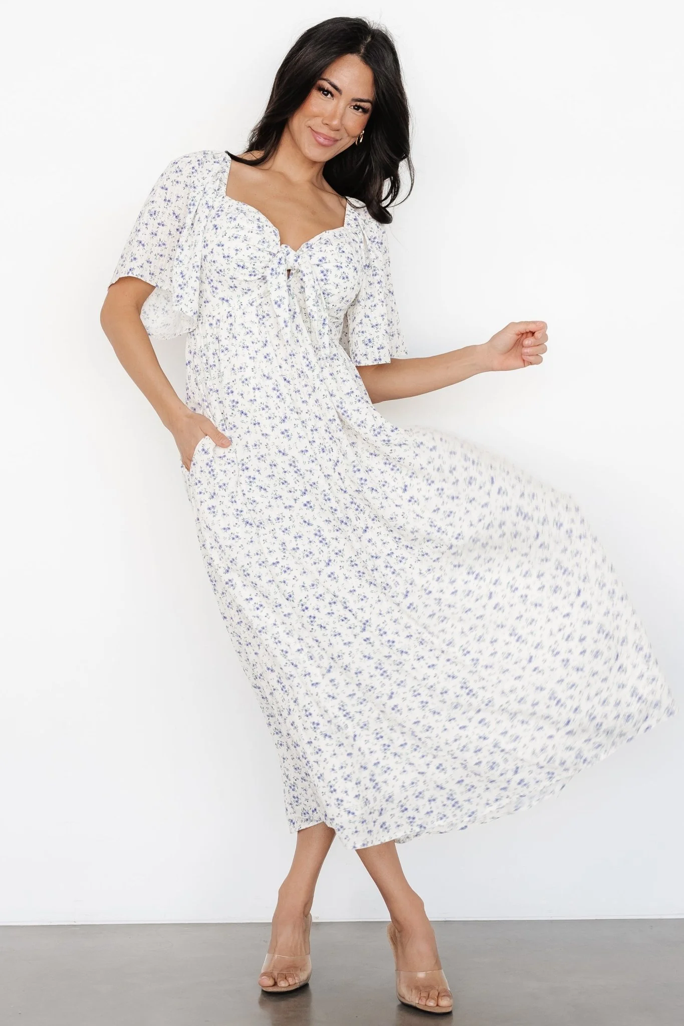 Carah Tie Dress | Off White + Lavender Floral