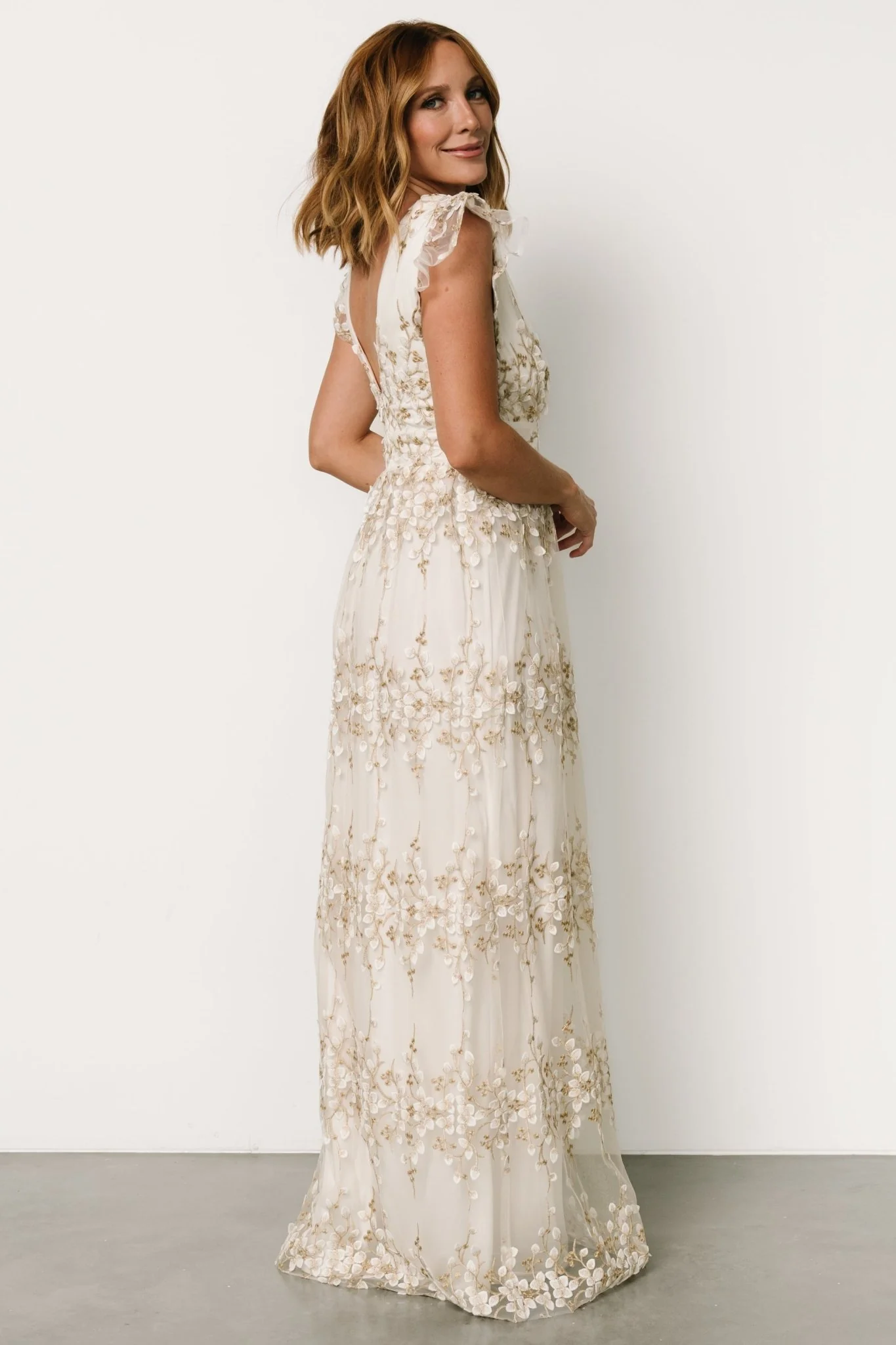 Eva Embroidered Maxi Dress | White + Gold