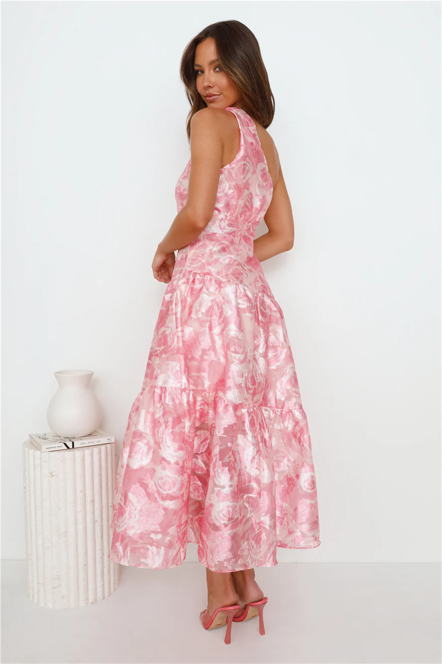 Fashion Blast One Shoulder Midi Dress Pink